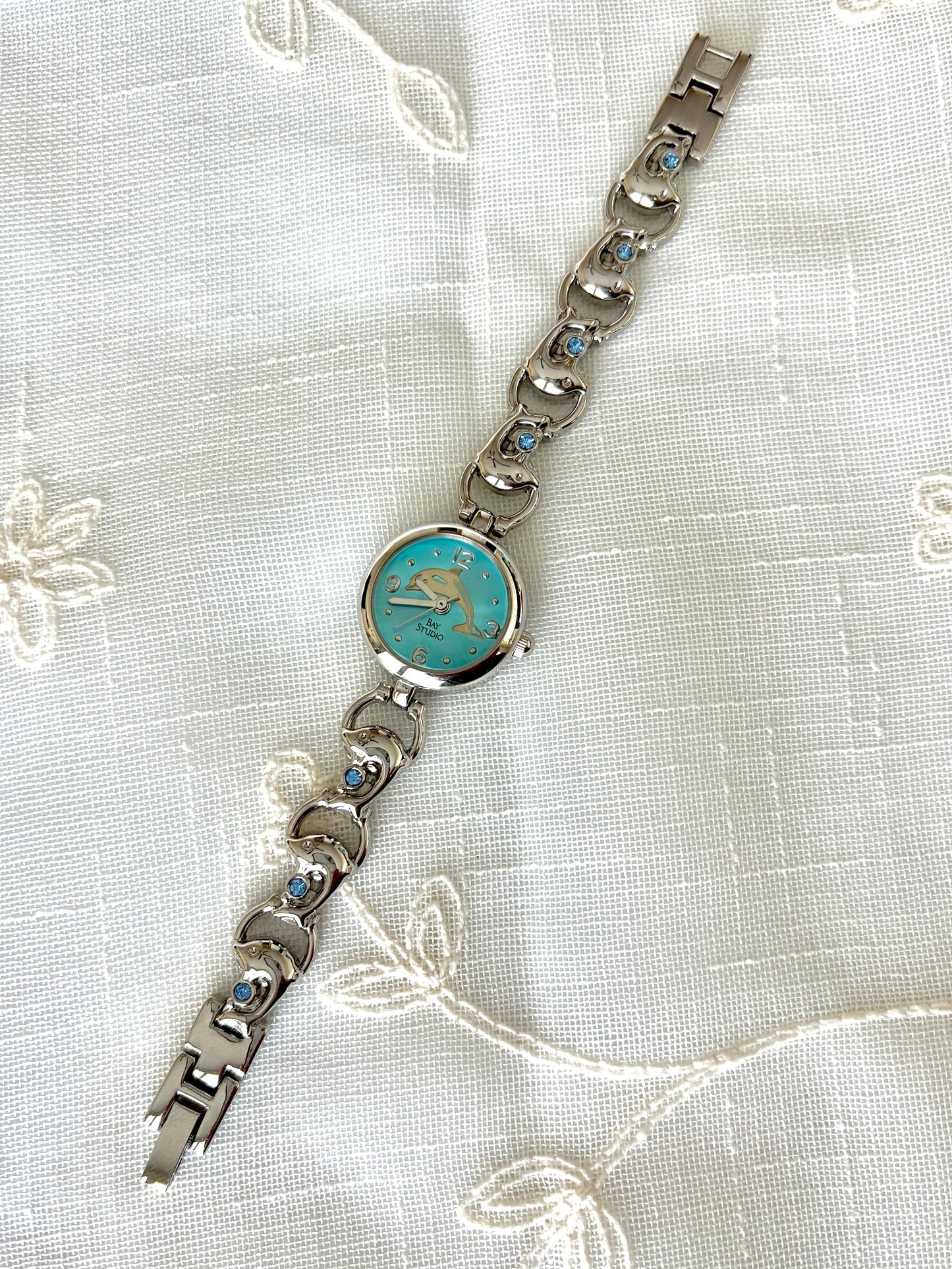 Silver Dolphin Motif Blue Face Bay Studio Watch