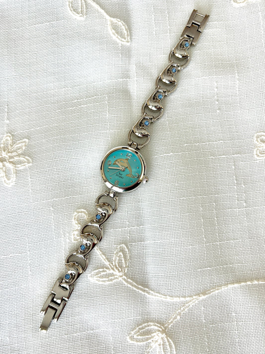 Silver Dolphin Motif Blue Face Bay Studio Watch