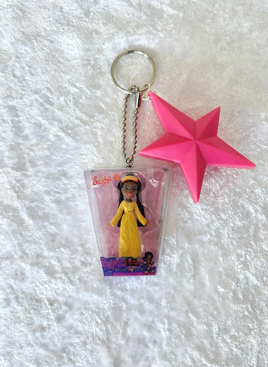 Bratz “Slumber Party” Charmed Keychain - Sasha w/ Bright Pink Star Brush