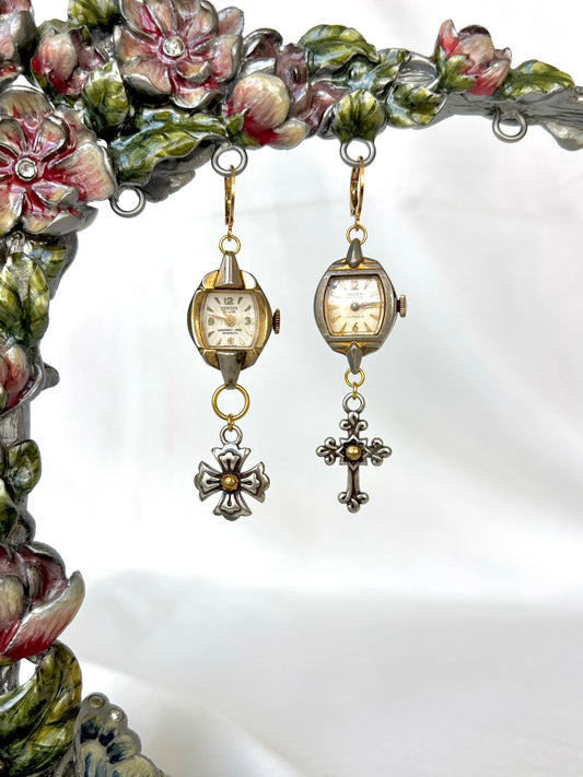 “Cross My Heart” Watch Earrings