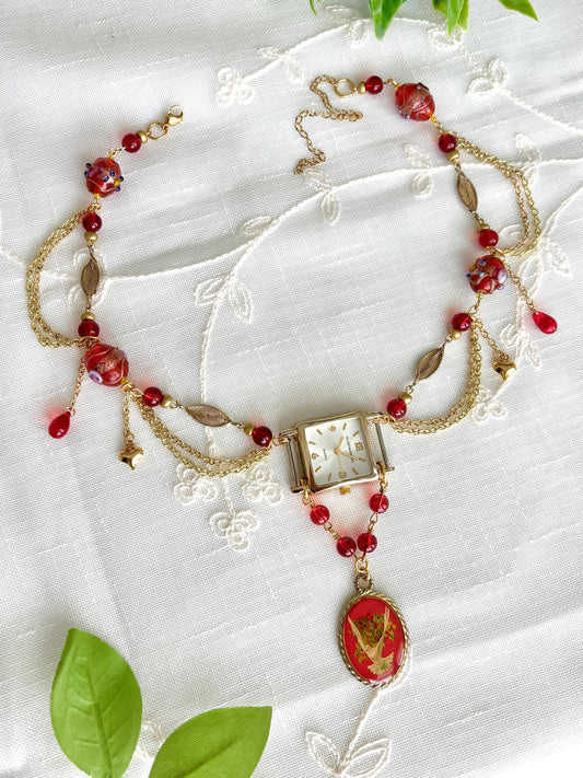 "One In Vermillion" Watch Necklace