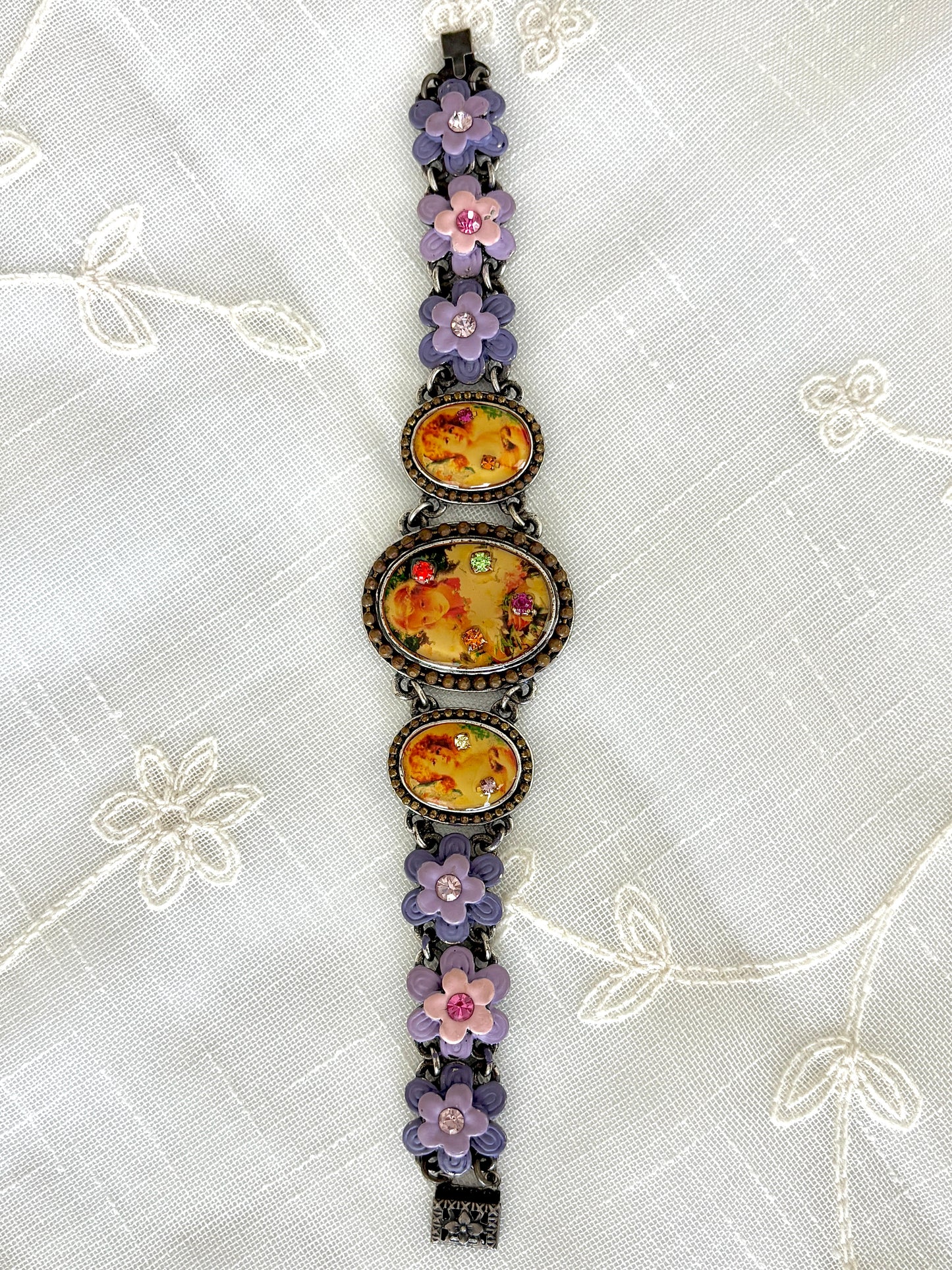 Vintage MX Michael Morrison Cherub Flower/Rhinestone Bracelet