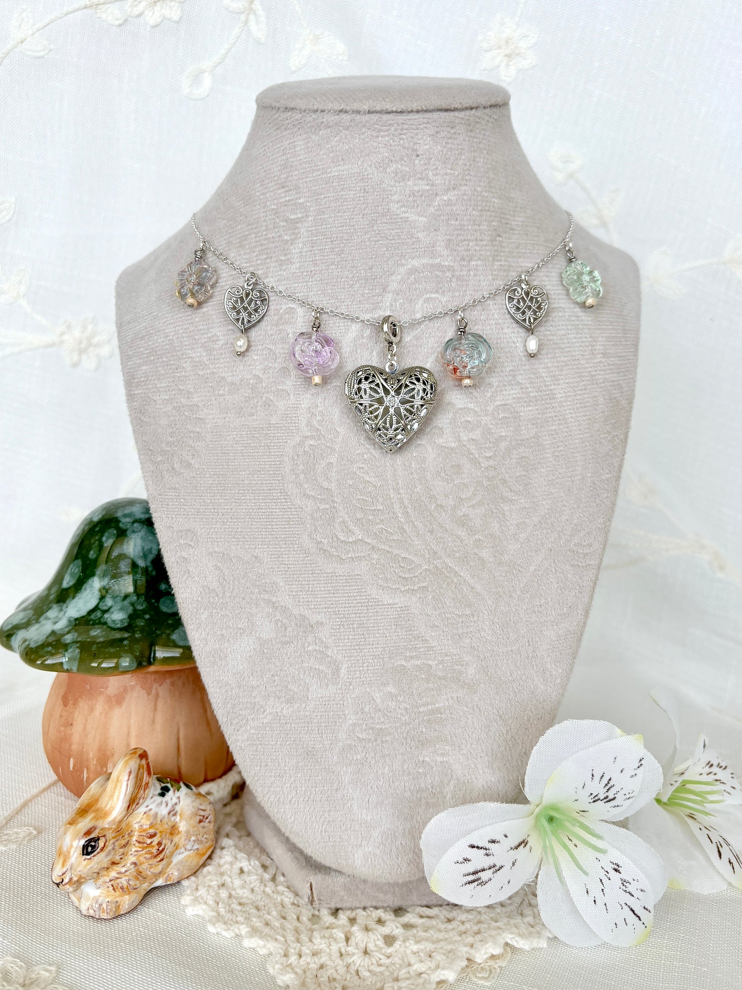 “Crystal Garden” Locket Charm Necklace