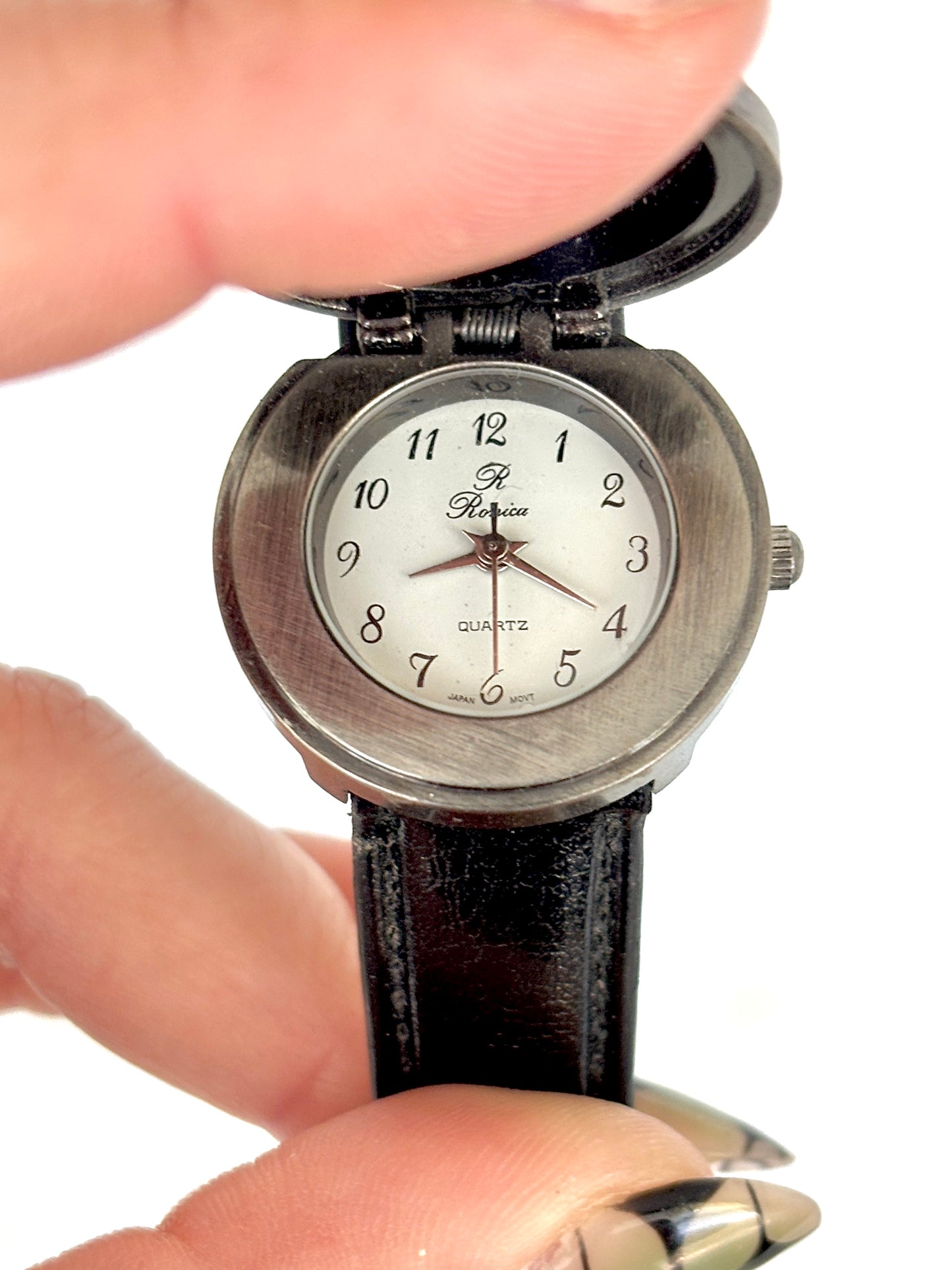 Vintage Ronica Drama Mask Peek-a-Boo Leather Band Quartz Watch