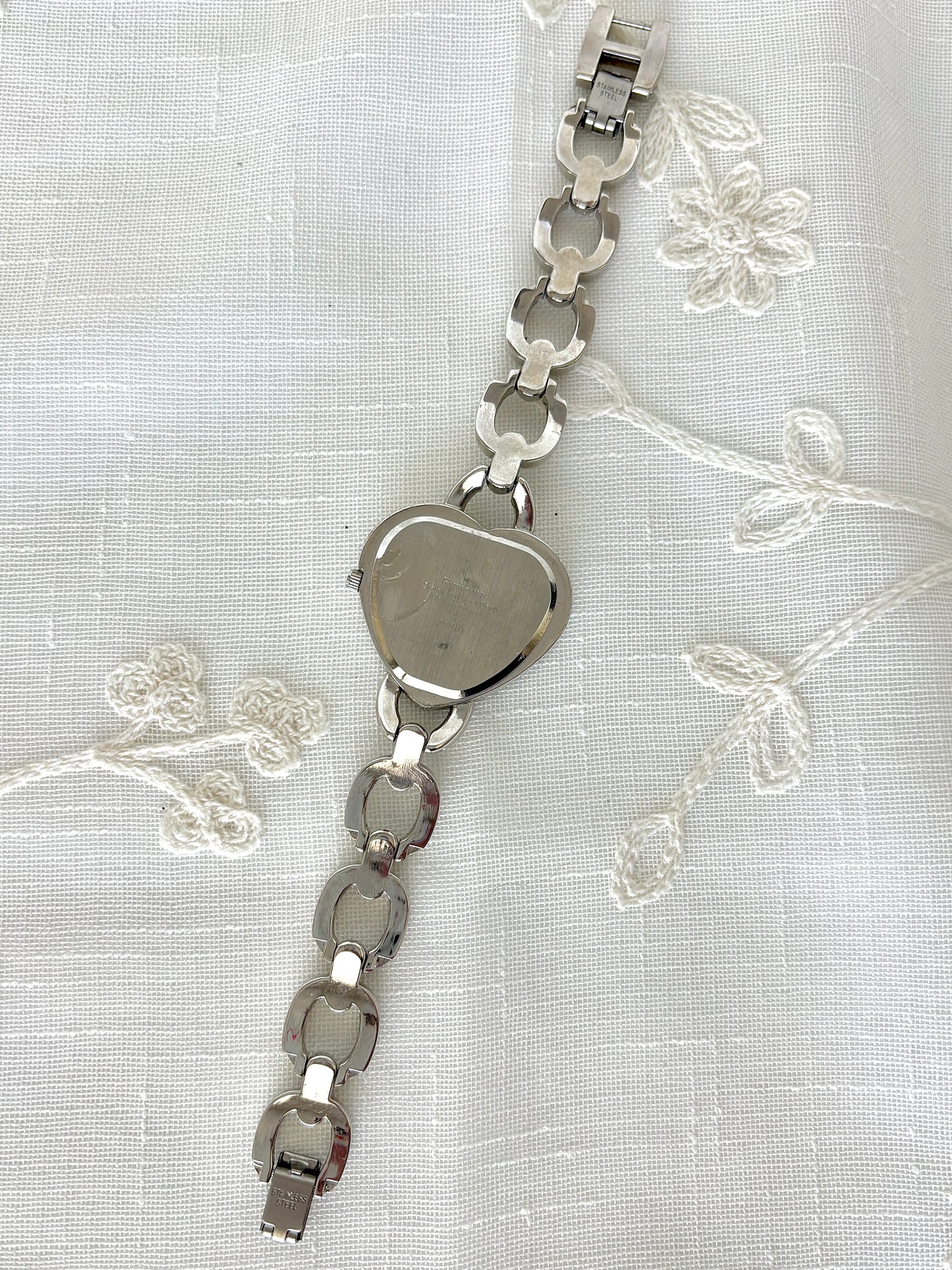 Rumours Heartshaped Rhinestone Bezel Chain Band Quartz Watch