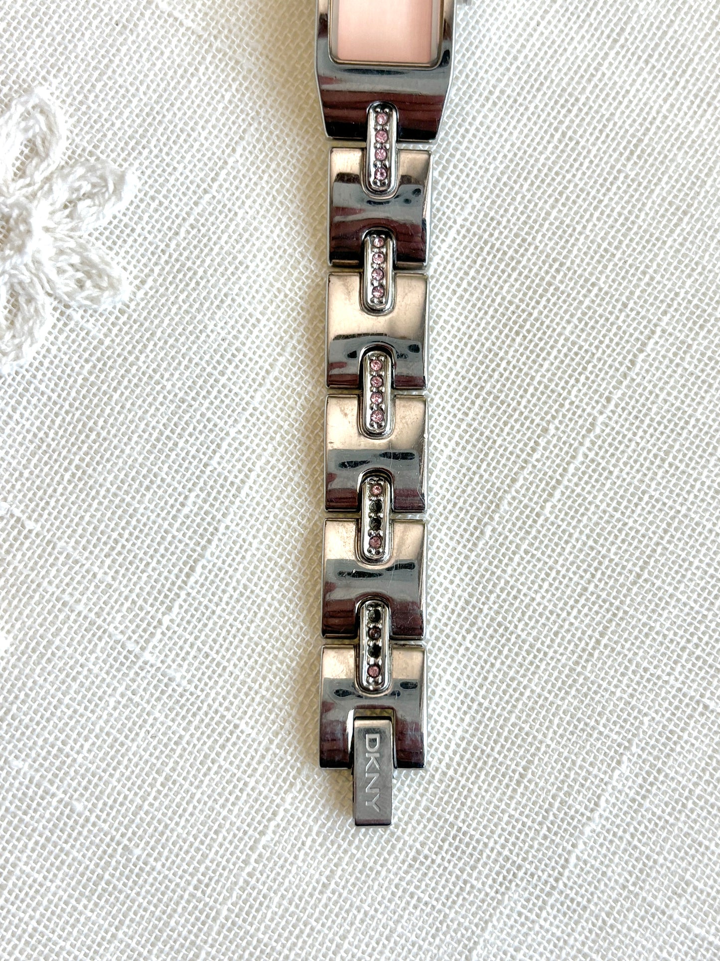 DKNY Rectangular Pink Rhinestone Watch