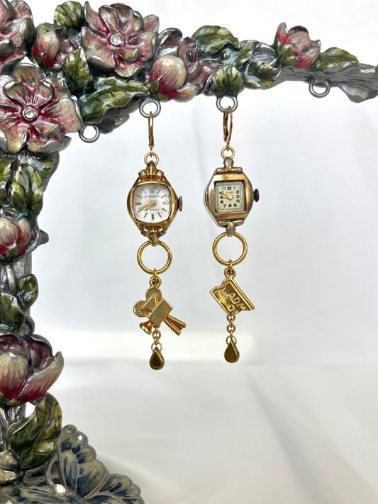 "Double Feature" Watch Earrings