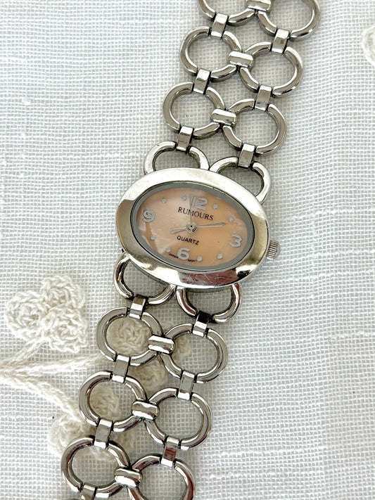 Rumours Pink Face Double Oval Chain Band Quartz Watch