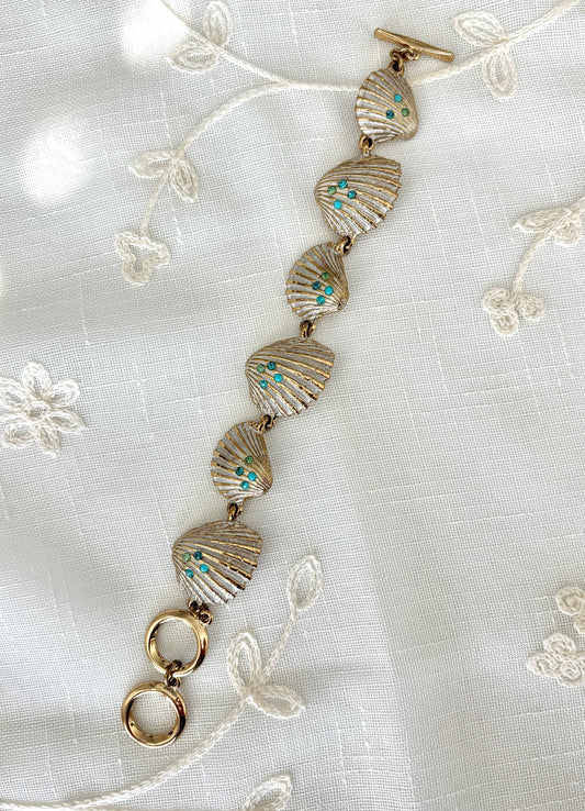 Gold Tone Rhinestone Shell Toggle Bracelet