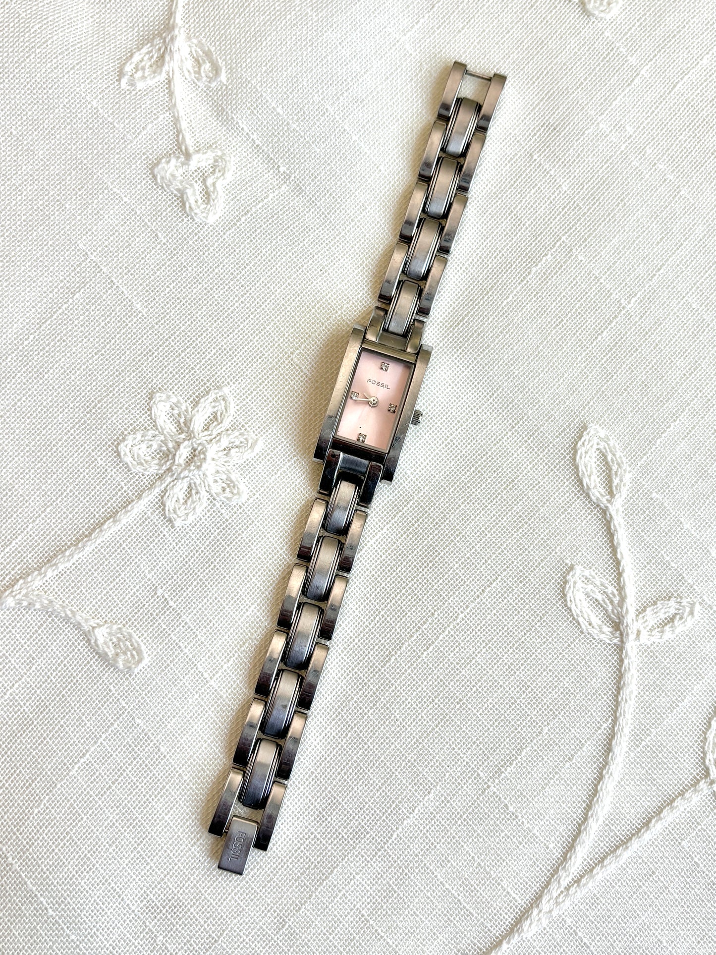 Fossil Rectangular Pink Face Watch