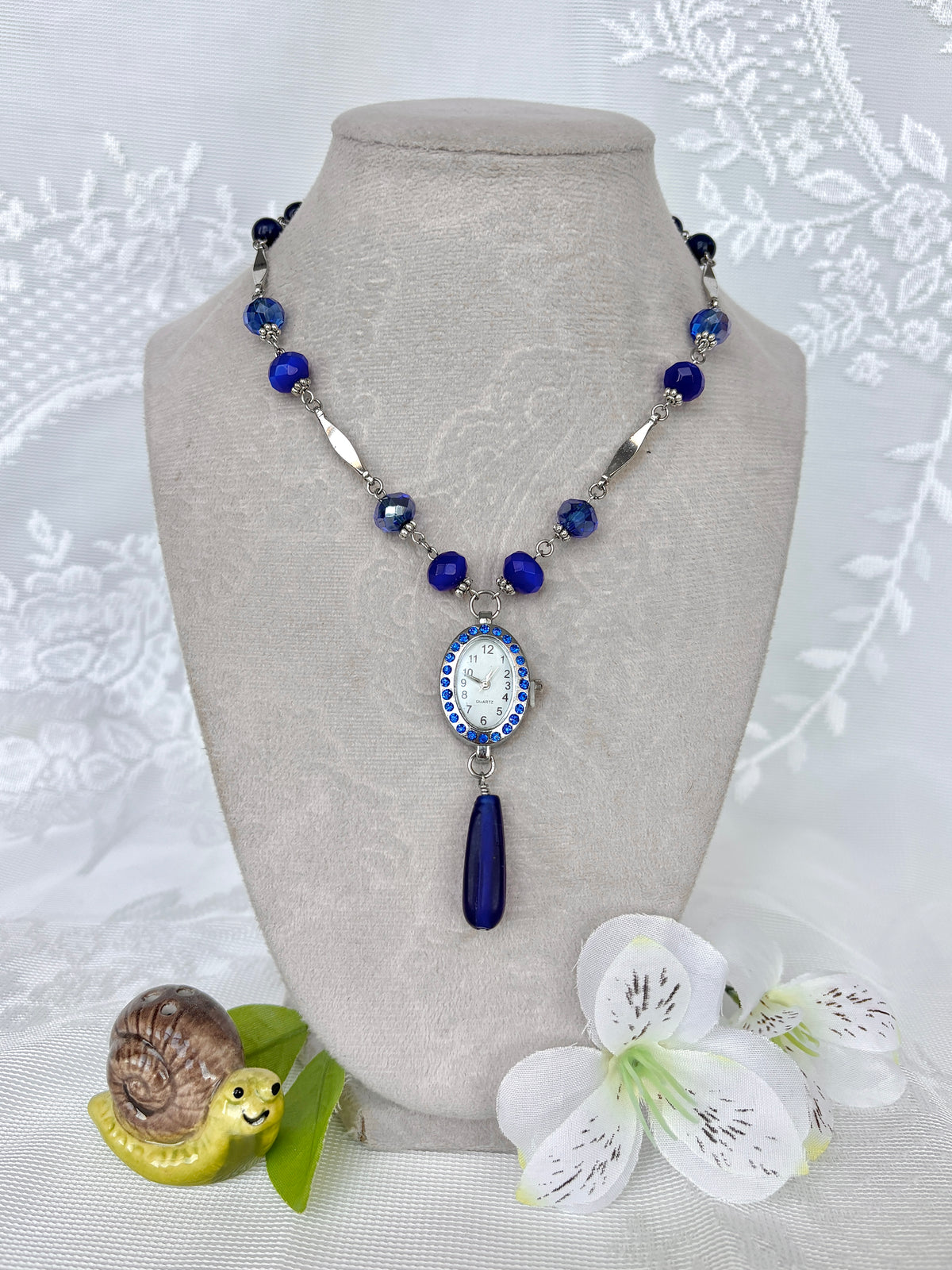“Drops of Cobalt” Watch Necklace
