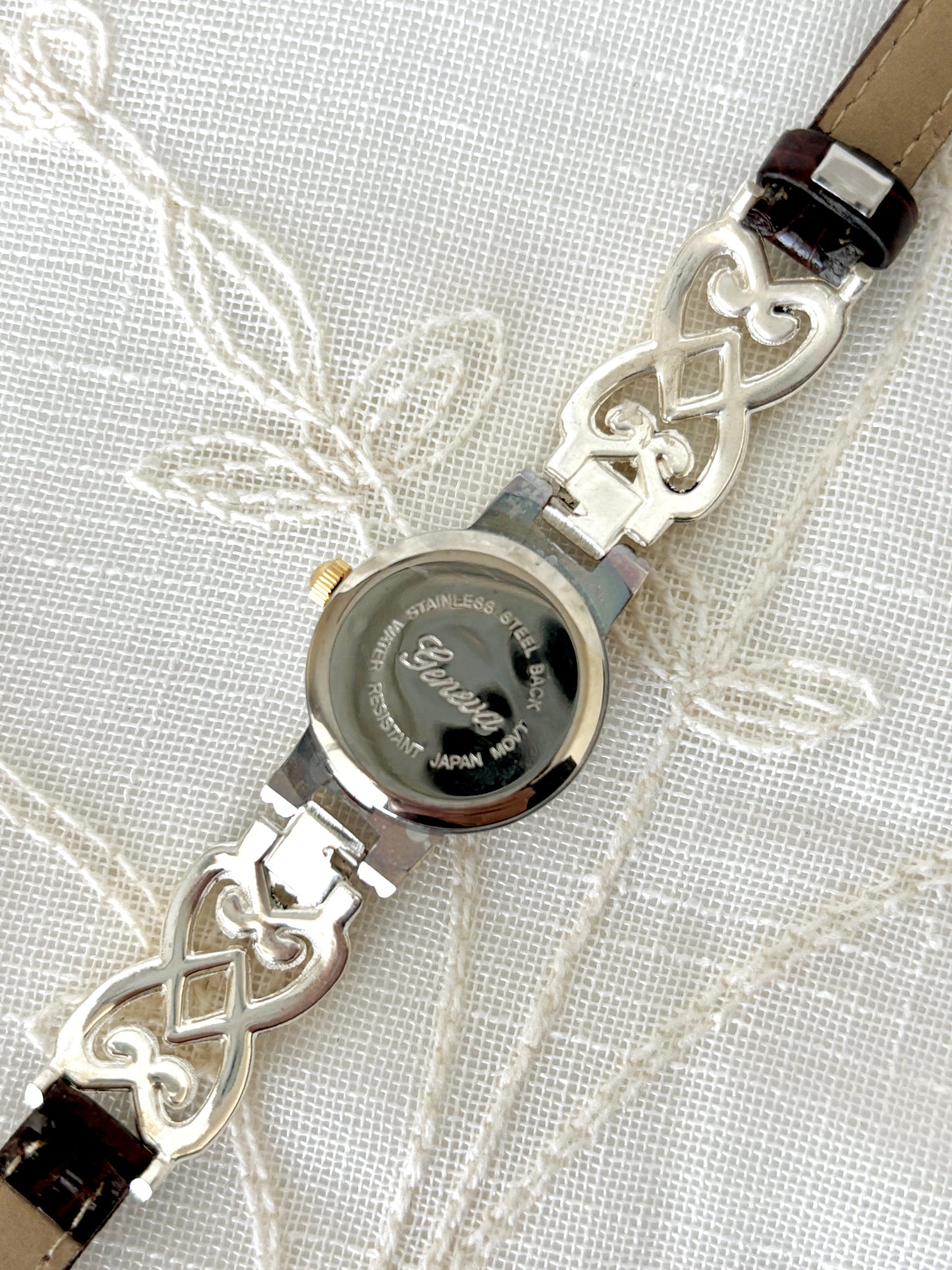 Geneva Two Tone Ornate Buckle Strap Watch