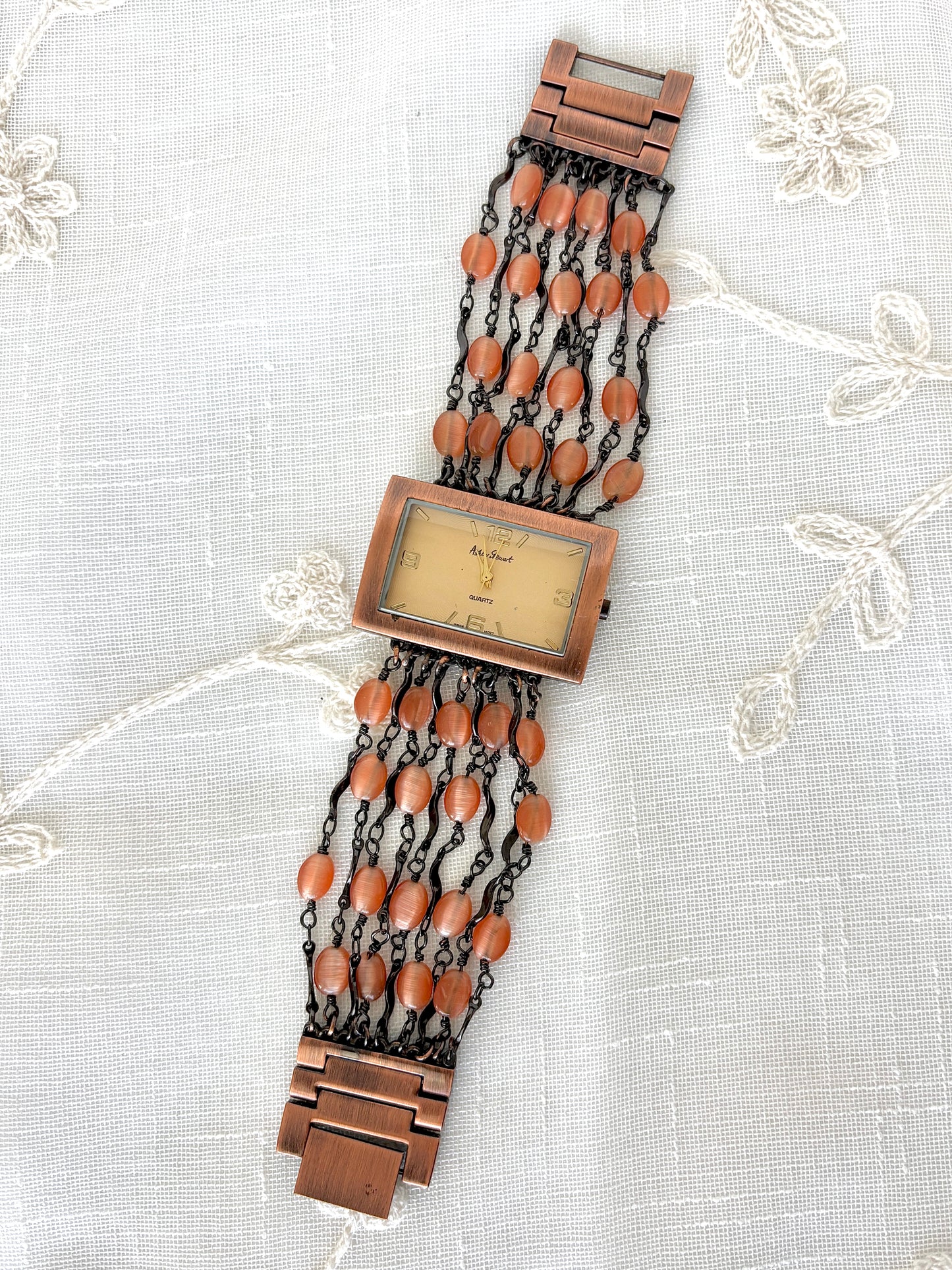 Ashely Stewart Cat’s Eye Beaded Antique Copper Tone Watch