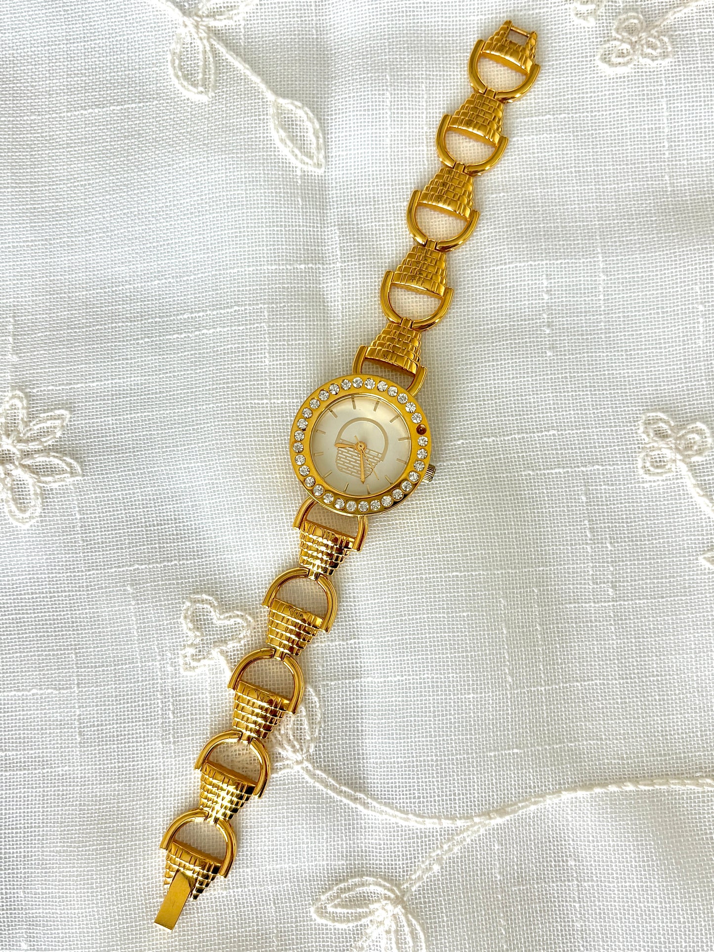 Gold Basket Motif Rhinestone Longaberger Watch