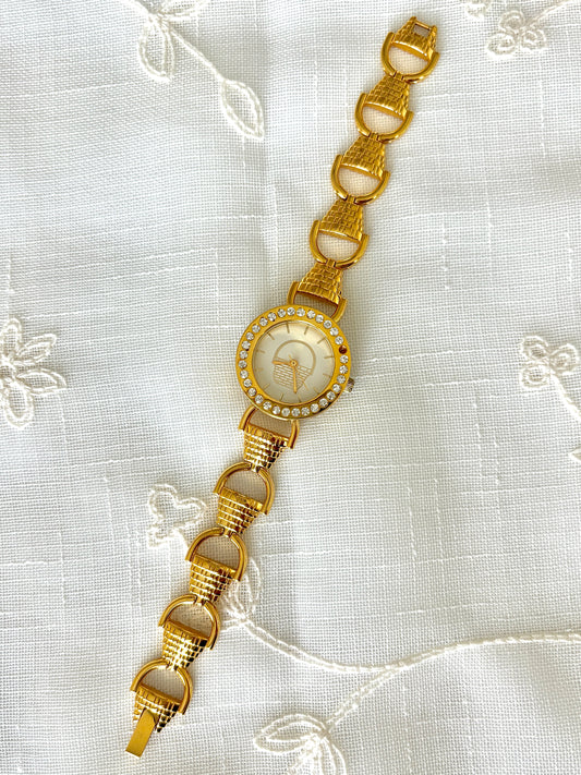 Gold Basket Motif Rhinestone Longaberger Watch