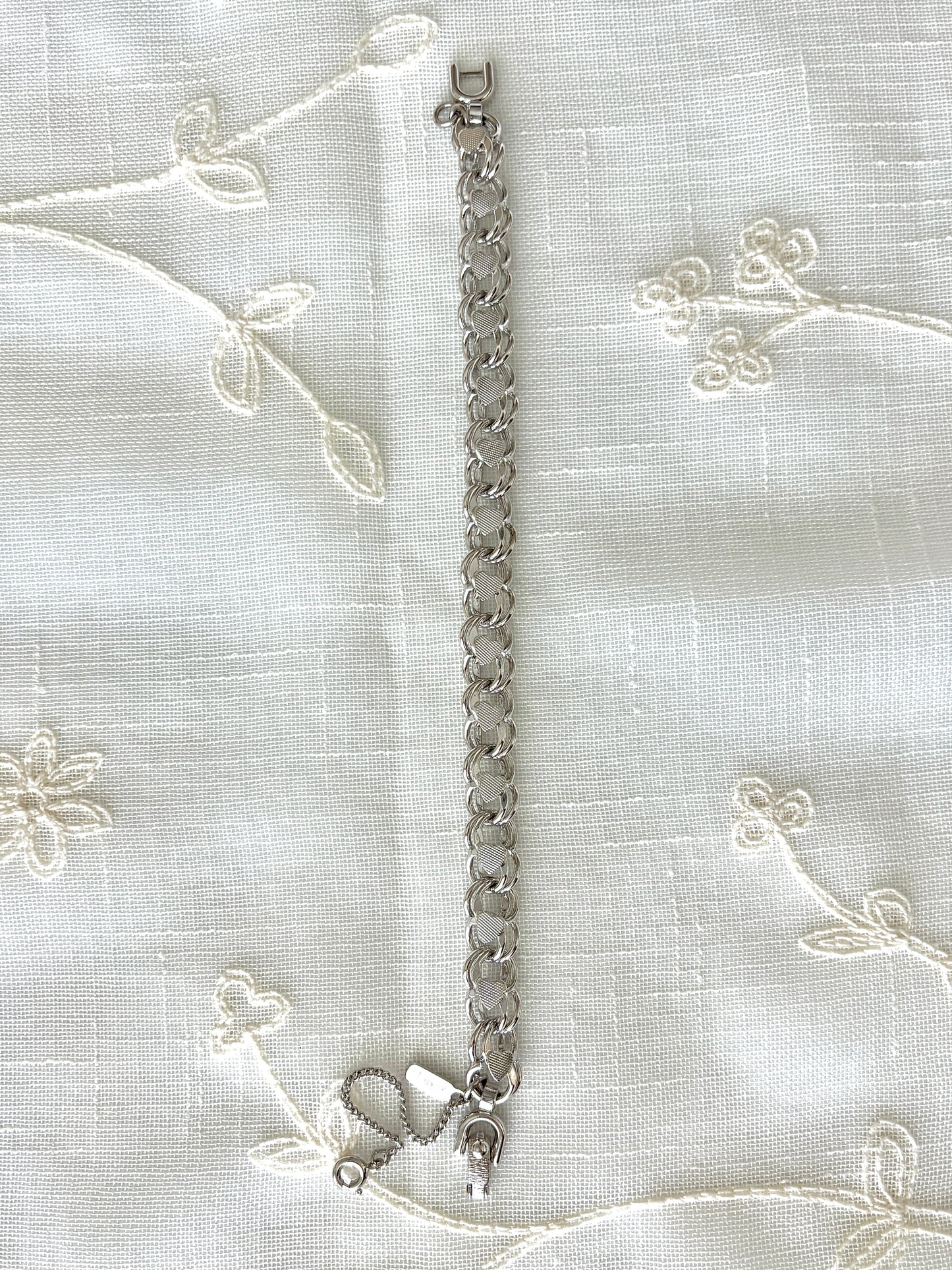 Vintage Monet Silver Double Rolo Heart Bracelet