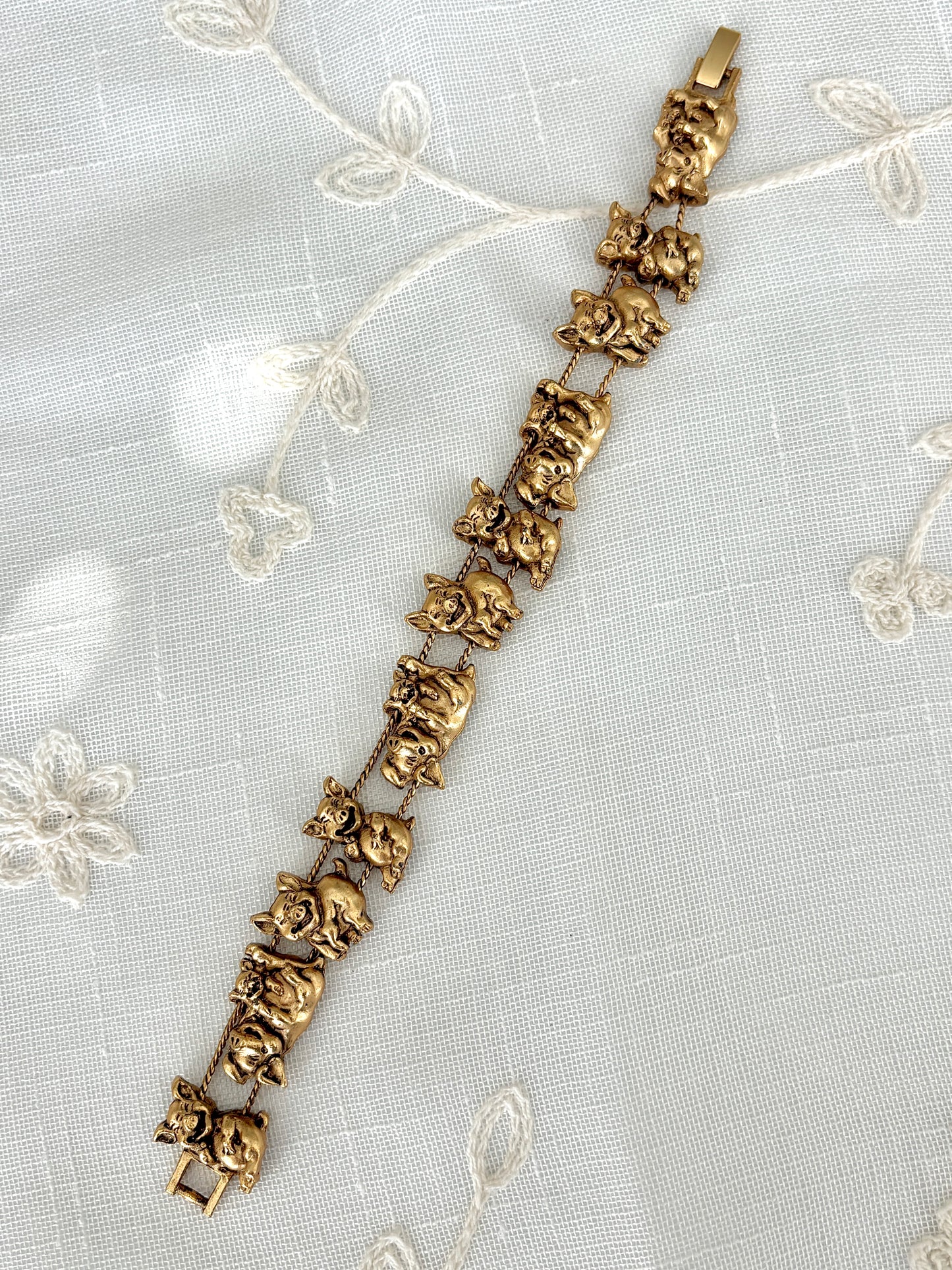 Vintage Piggy Gold Tone Slider Bracelet