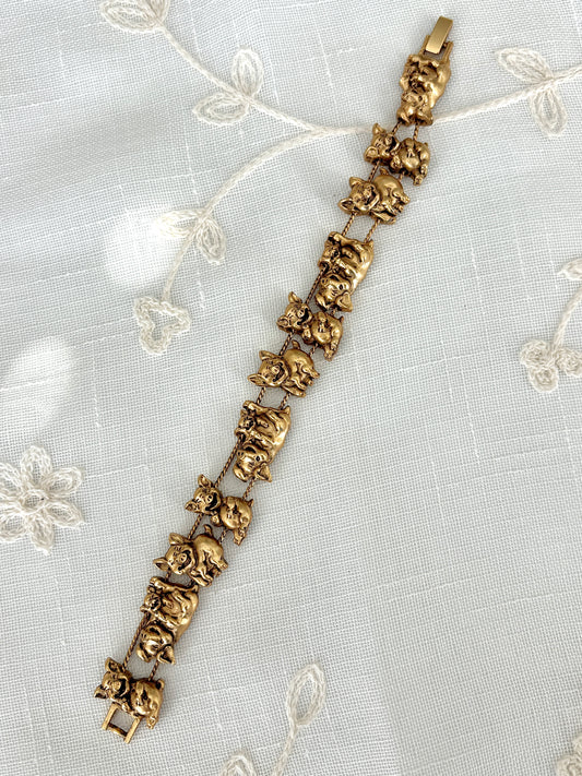 Vintage Piggy Gold Tone Slider Bracelet