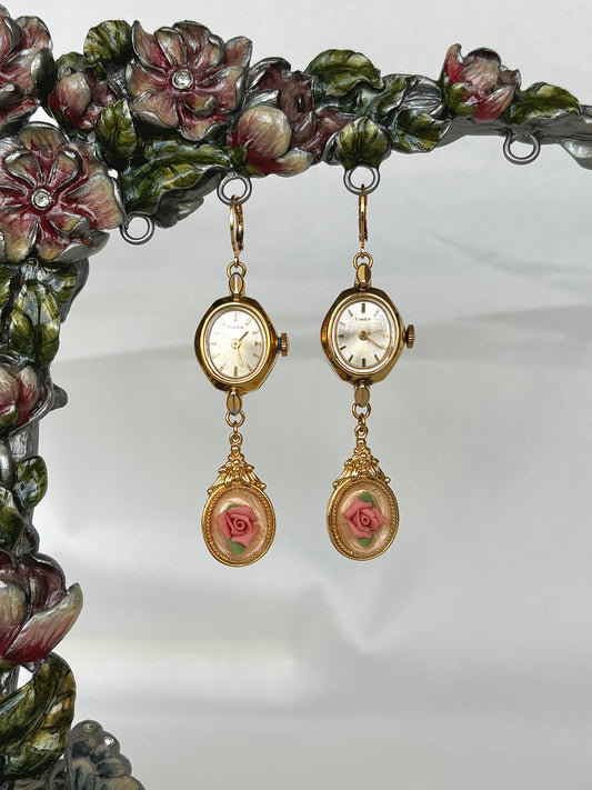 "Rose-ilient" Watch Earrings