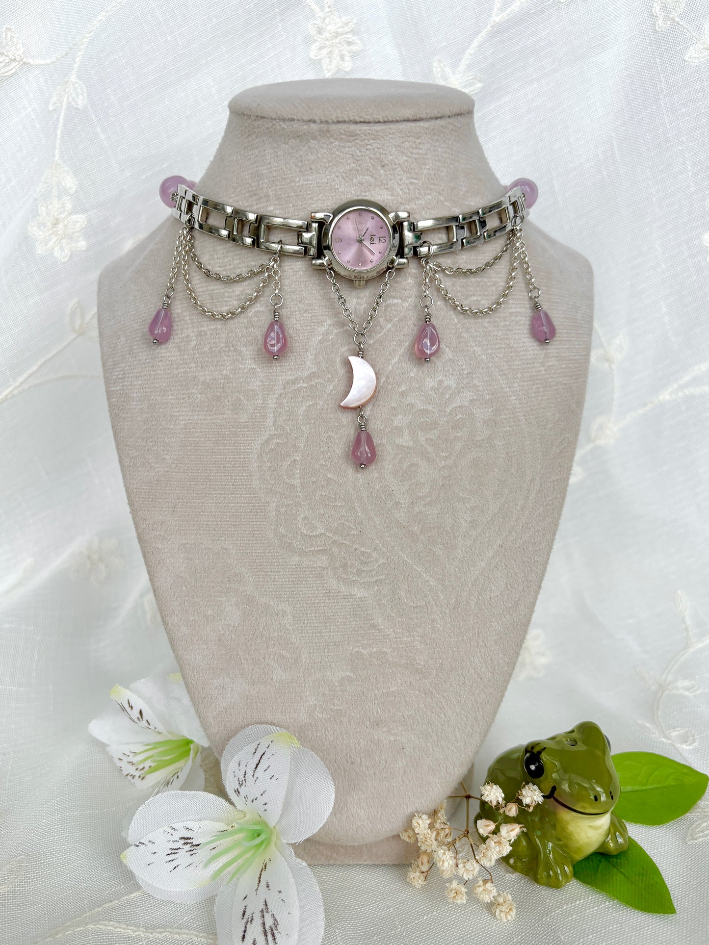 "Blushing Moon" Watch Necklace