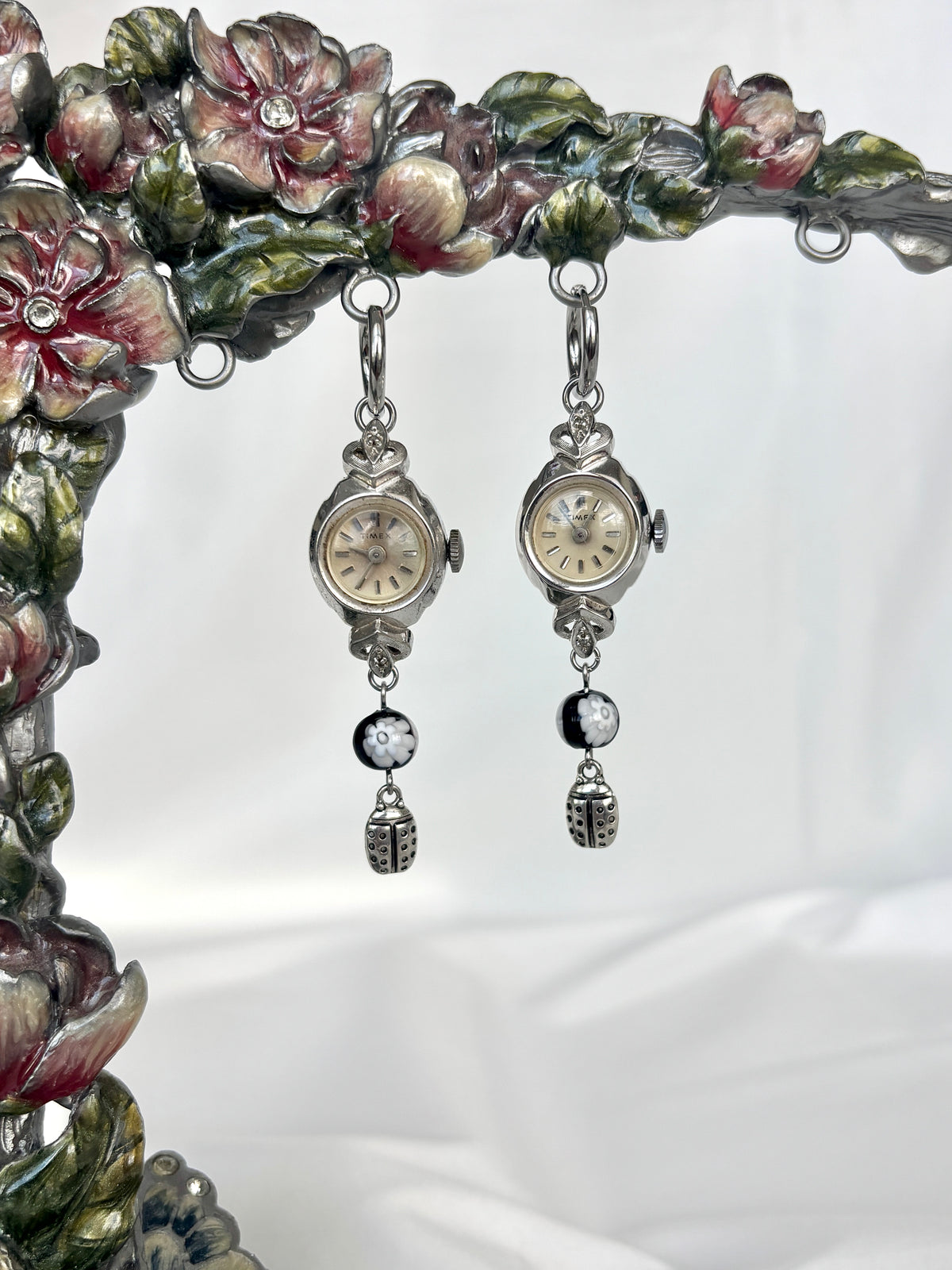 "Chrome Garden" Watch Earrings