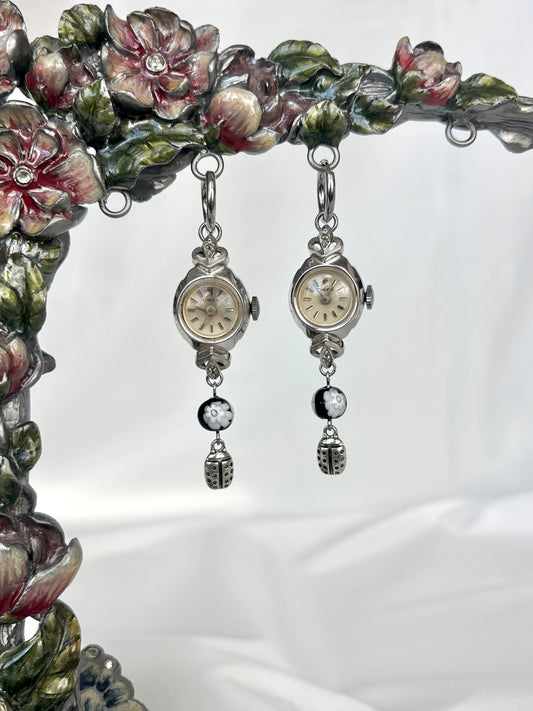 "Chrome Garden" Watch Earrings