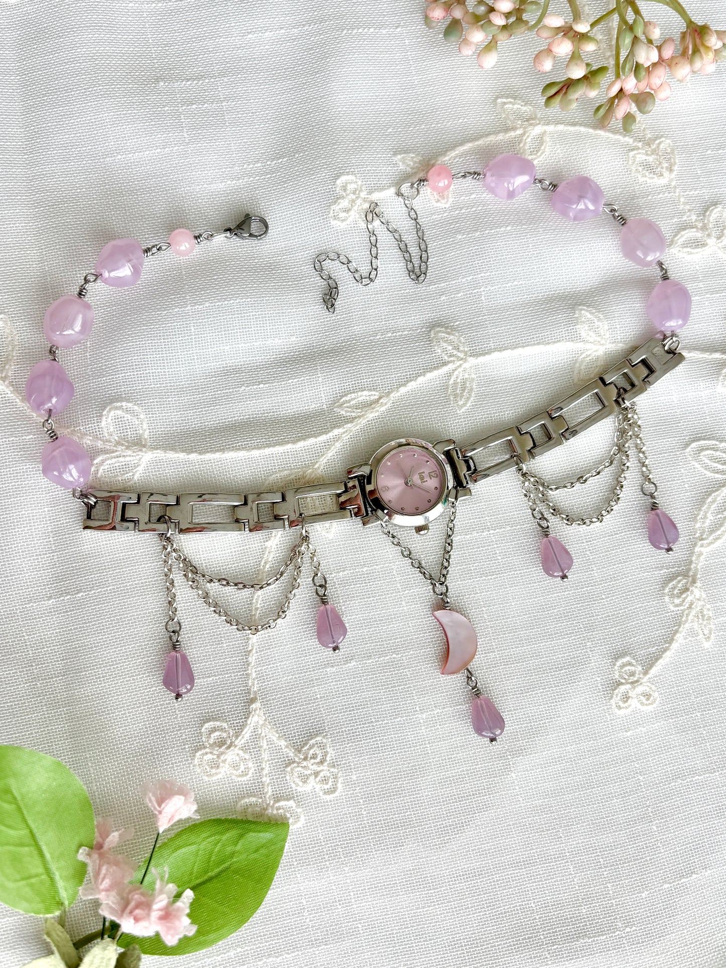 "Blushing Moon" Watch Necklace