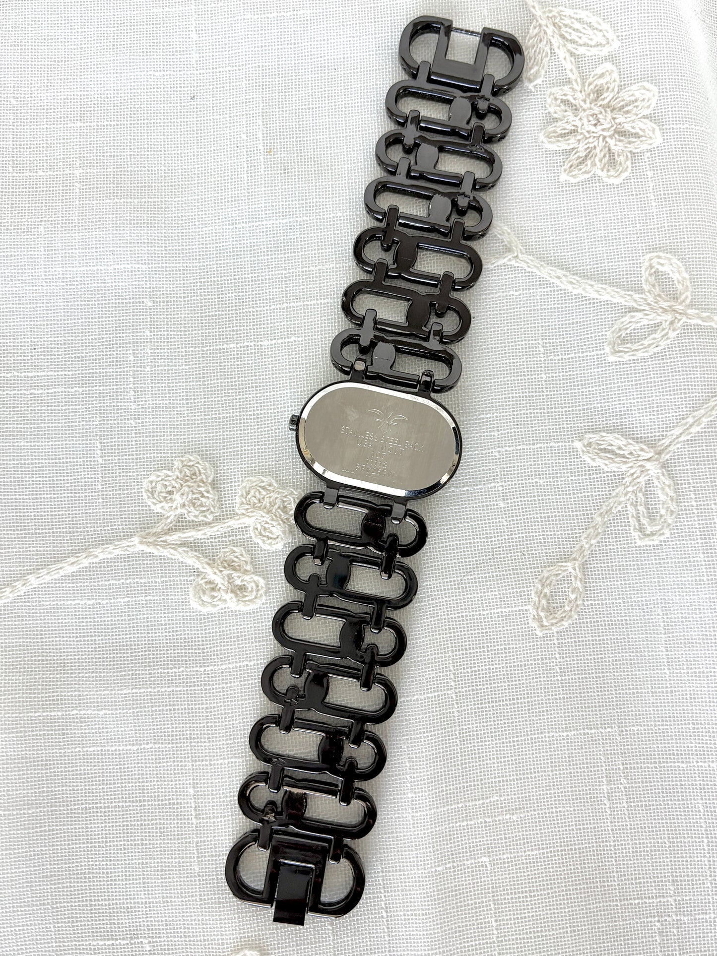 Fleur De Lis Gunmetal Tone Thick Link Band Quartz Watch