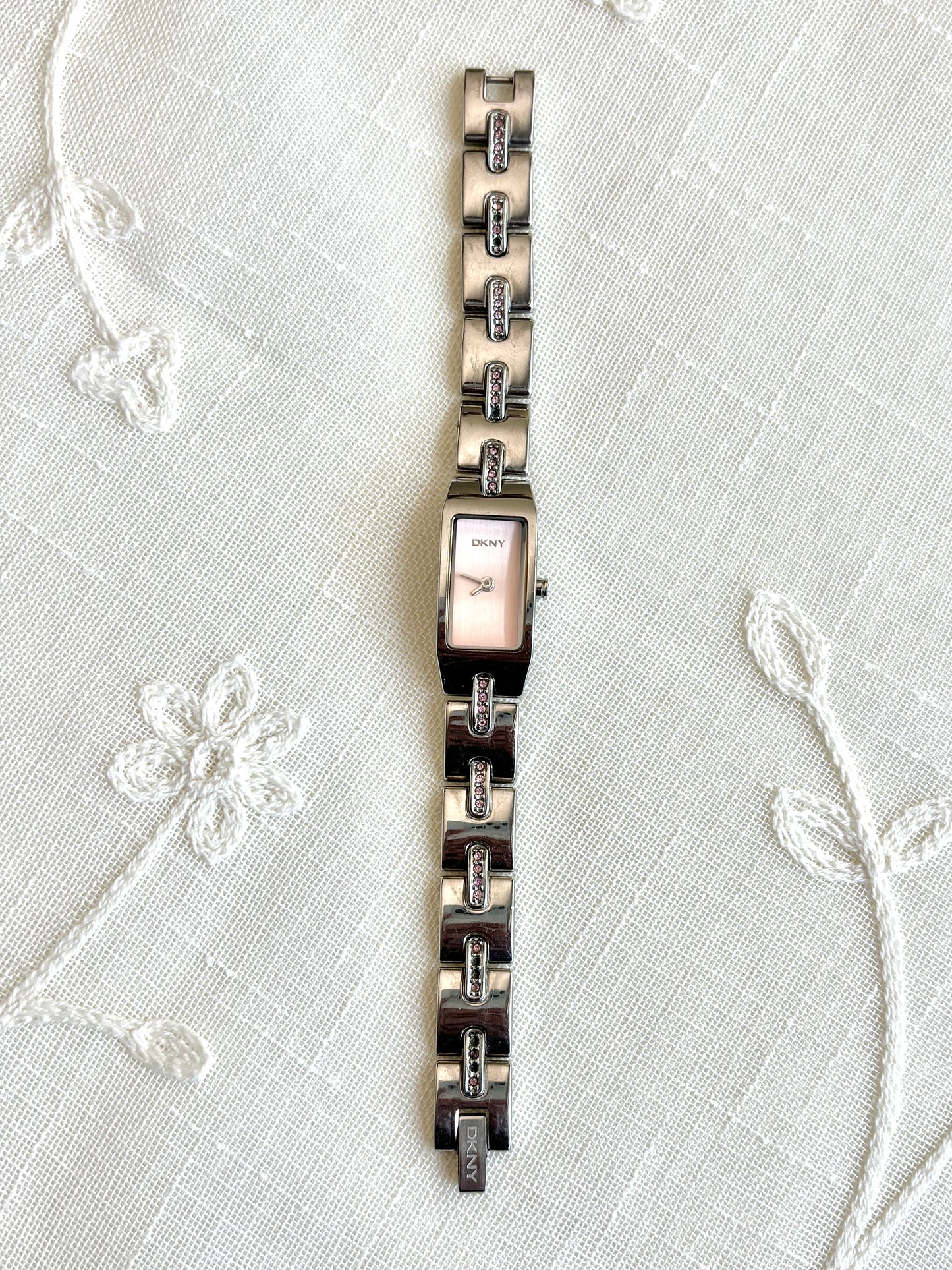 DKNY Rectangular Pink Rhinestone Watch