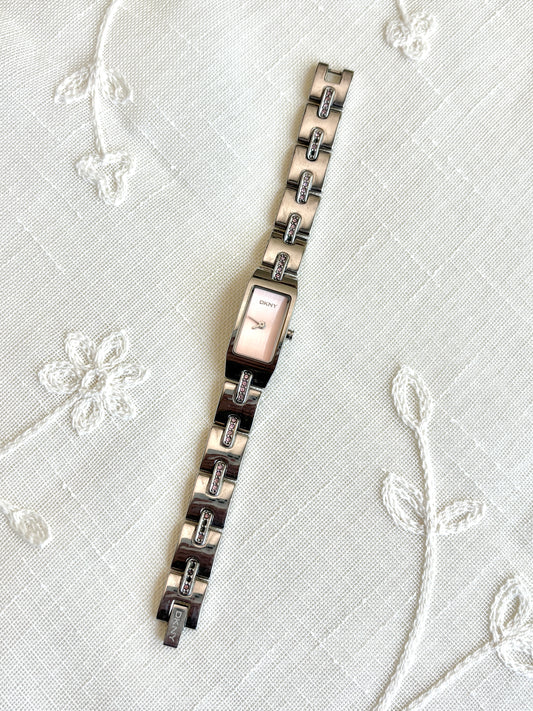 DKNY Rectangular Pink Rhinestone Watch