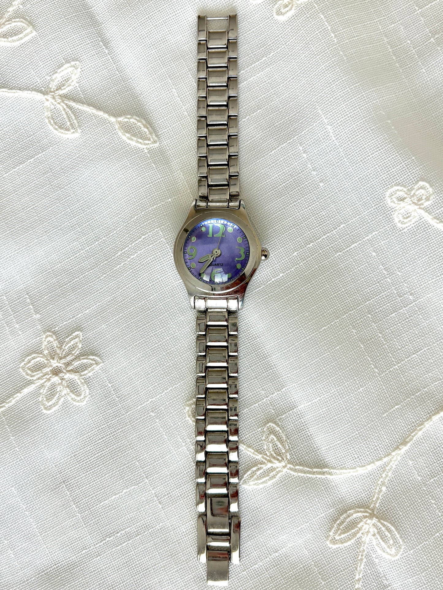 Purple Bubble Face Silver Quartz Watch