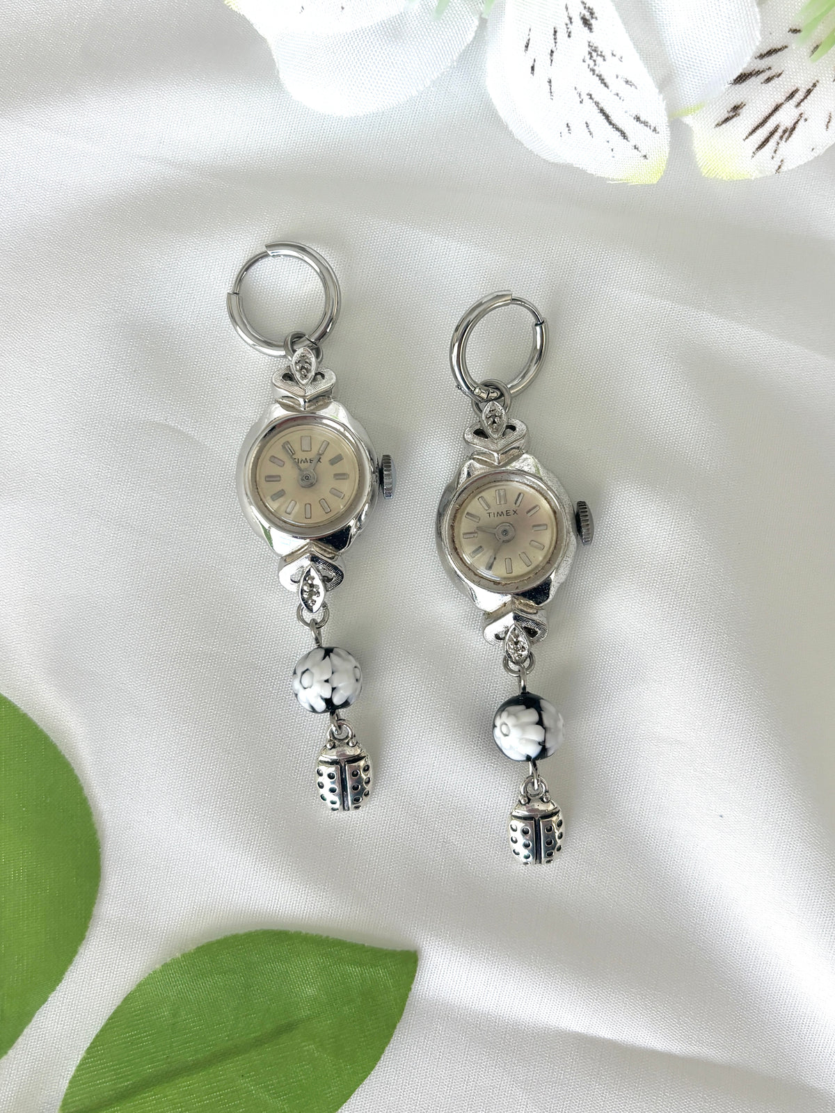 "Chrome Garden" Watch Earrings