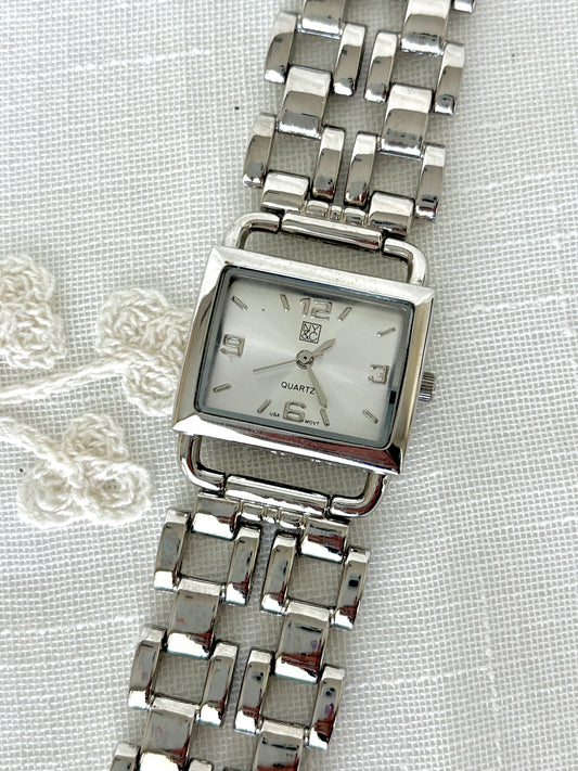 New York and Company Double Chain Silver Tone Quartz Watch