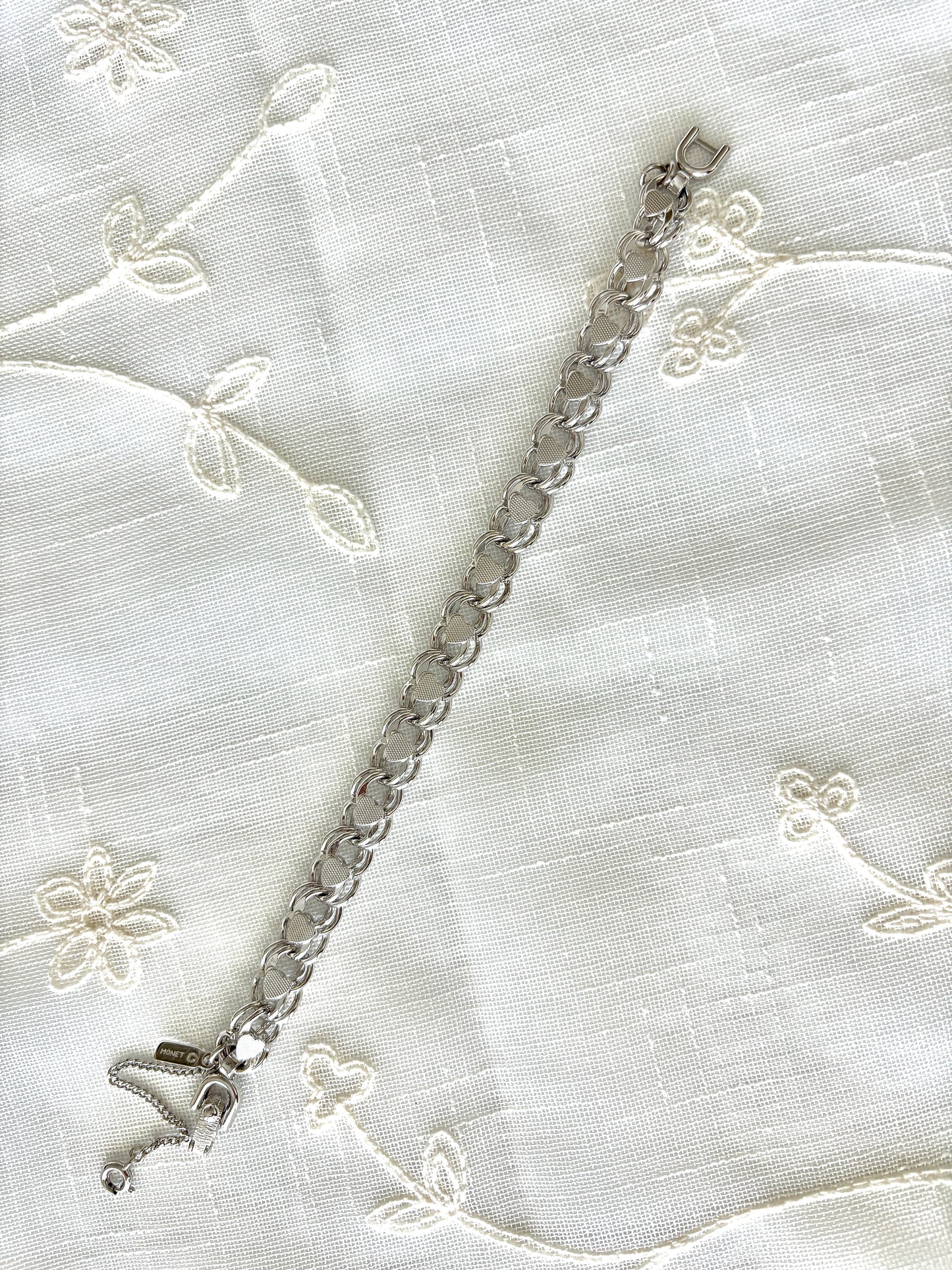 Vintage Monet Silver Double Rolo Heart Bracelet