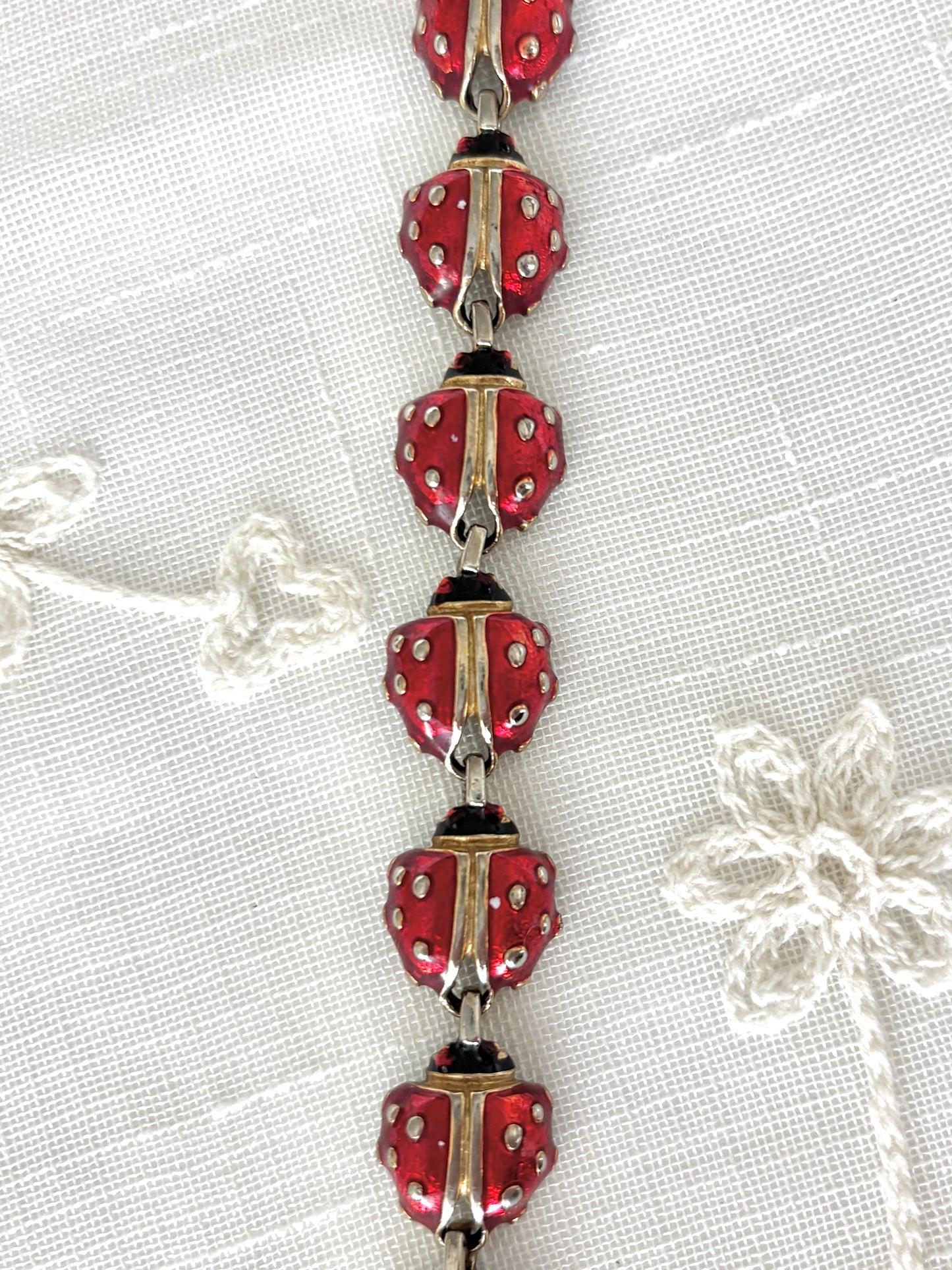 Gold Tone Enamel Lady Bug Bracelet