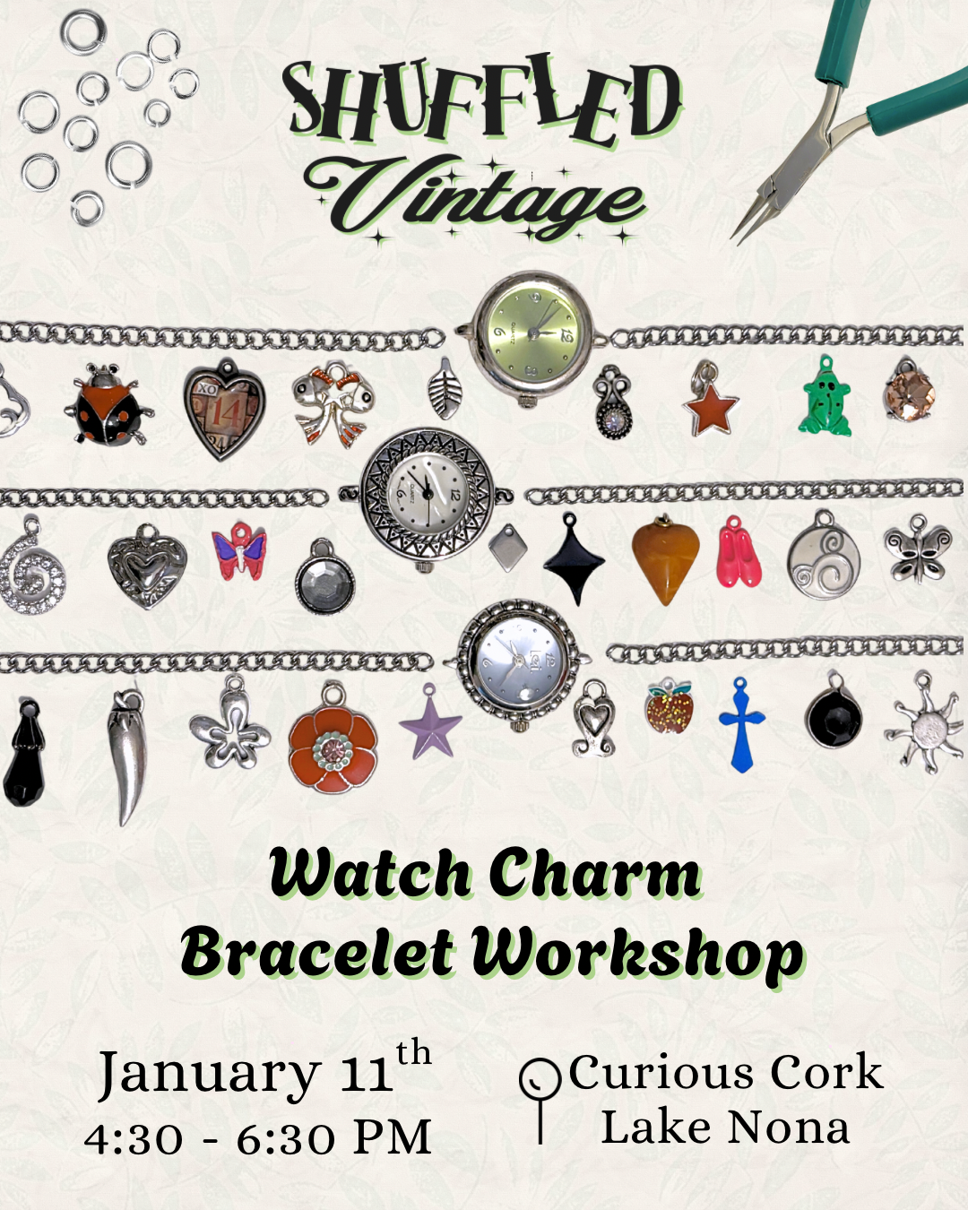 Upcycled Watch Charm Bracelet Workshop Reservation: Jan. 11th
