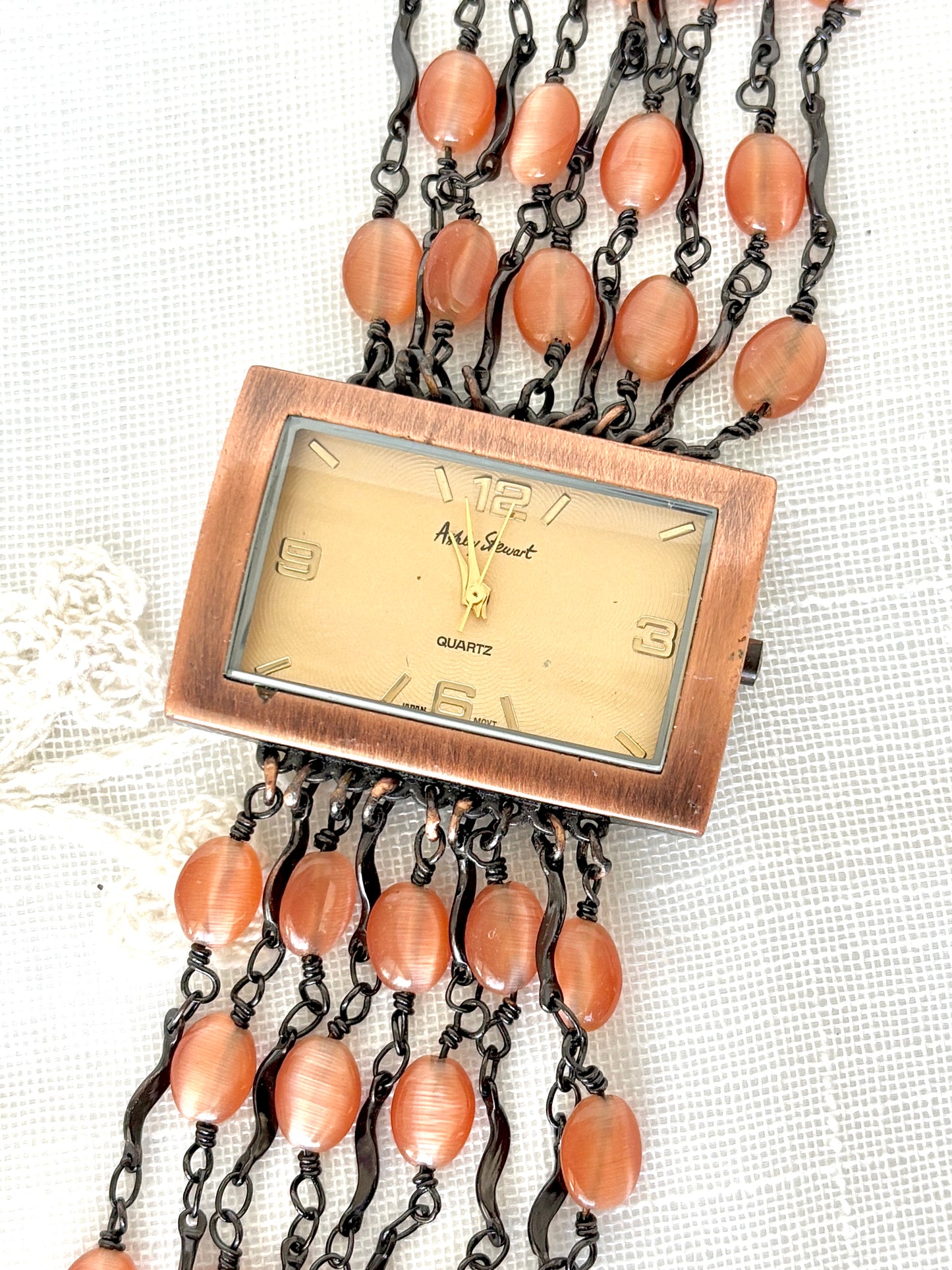 Ashely Stewart Cat’s Eye Beaded Antique Copper Tone Watch