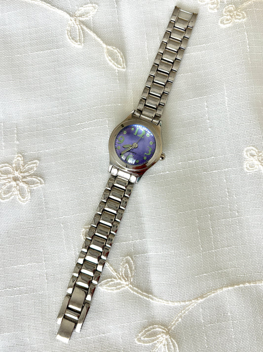 Purple Bubble Face Silver Quartz Watch