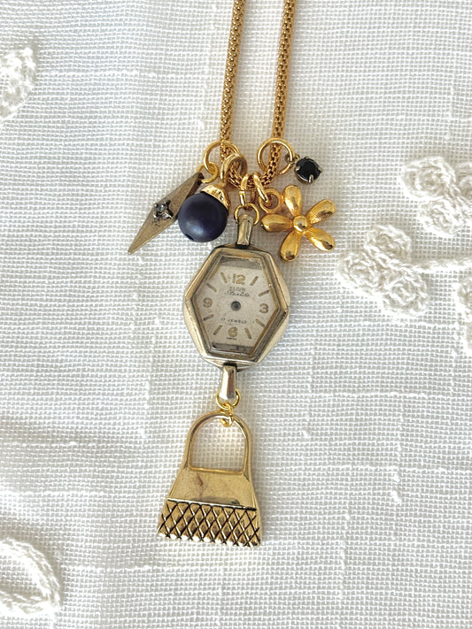 Gold Elgin - Watch Charm Necklace