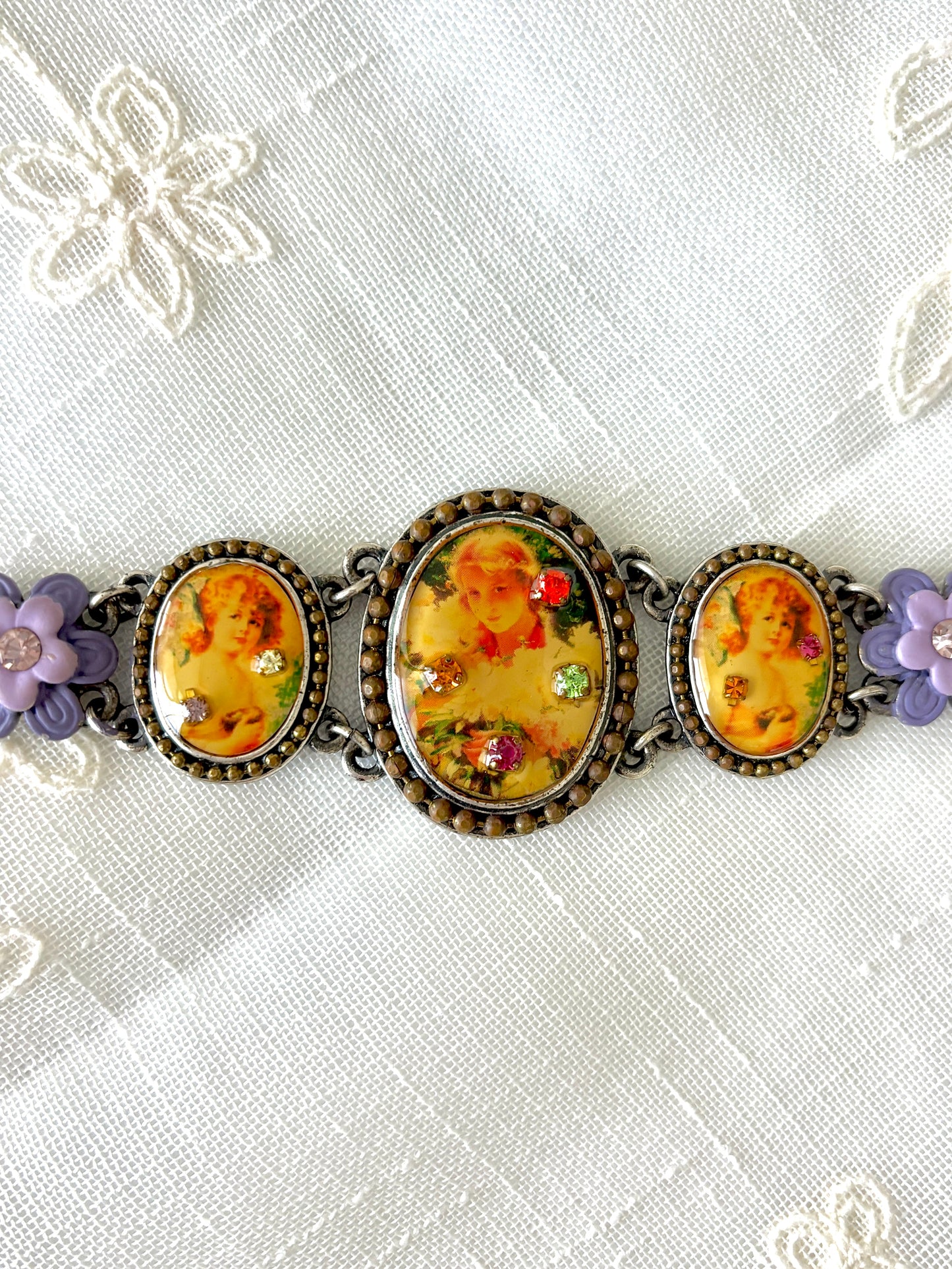 Vintage MX Michael Morrison Cherub Flower/Rhinestone Bracelet