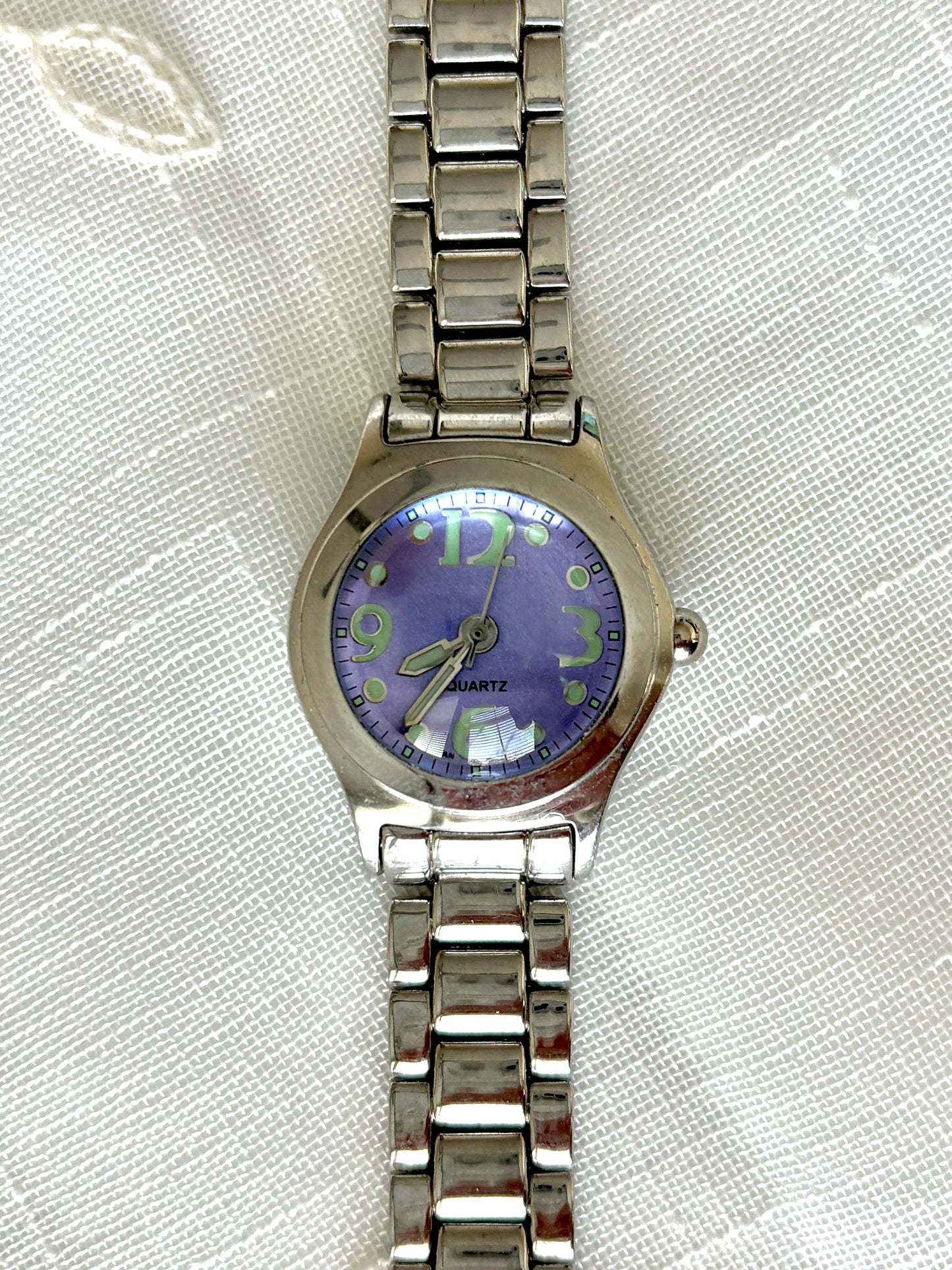 Purple Bubble Face Silver Quartz Watch
