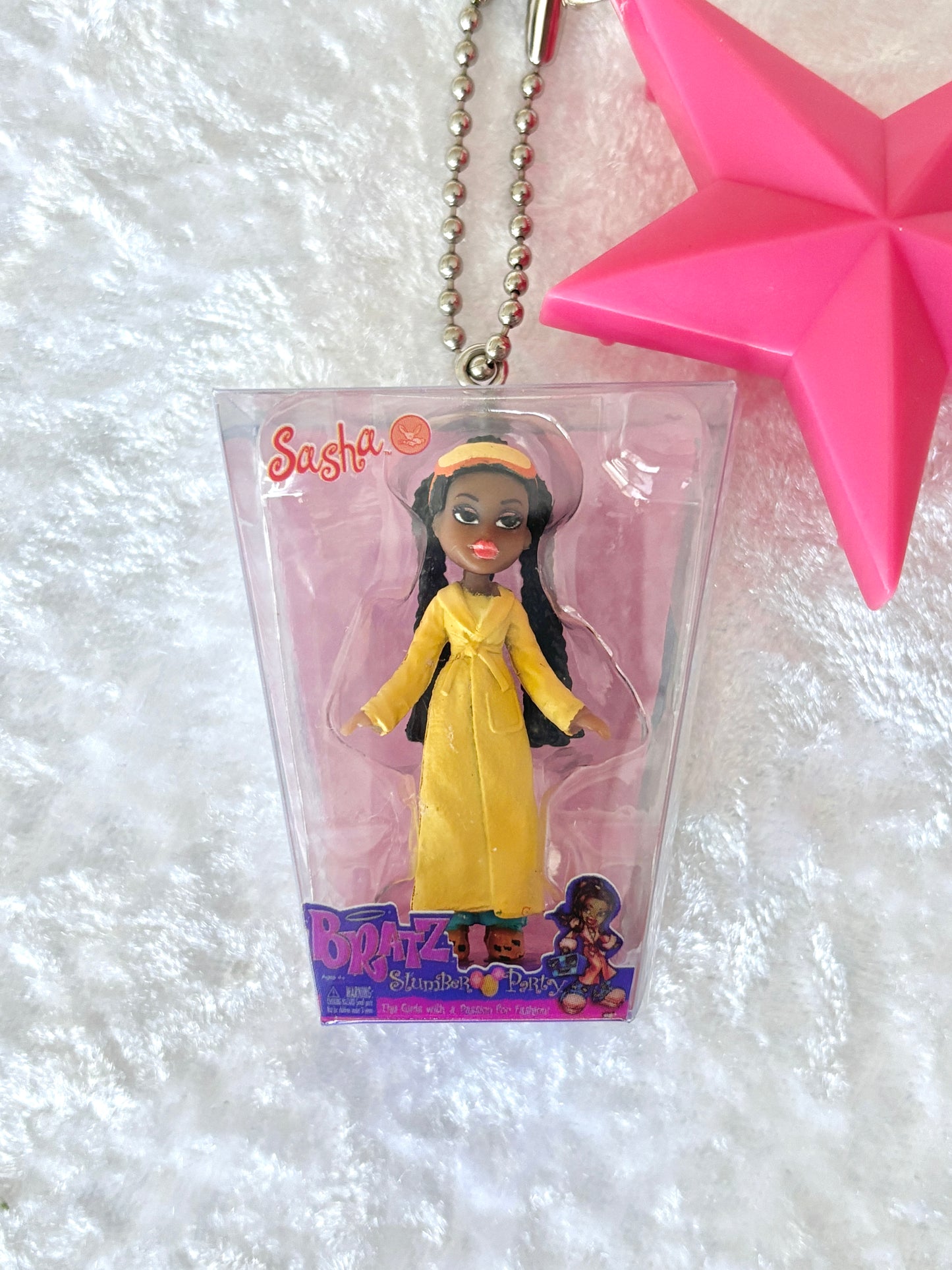 Bratz “Slumber Party” Charmed Keychain - Sasha w/ Bright Pink Star Brush