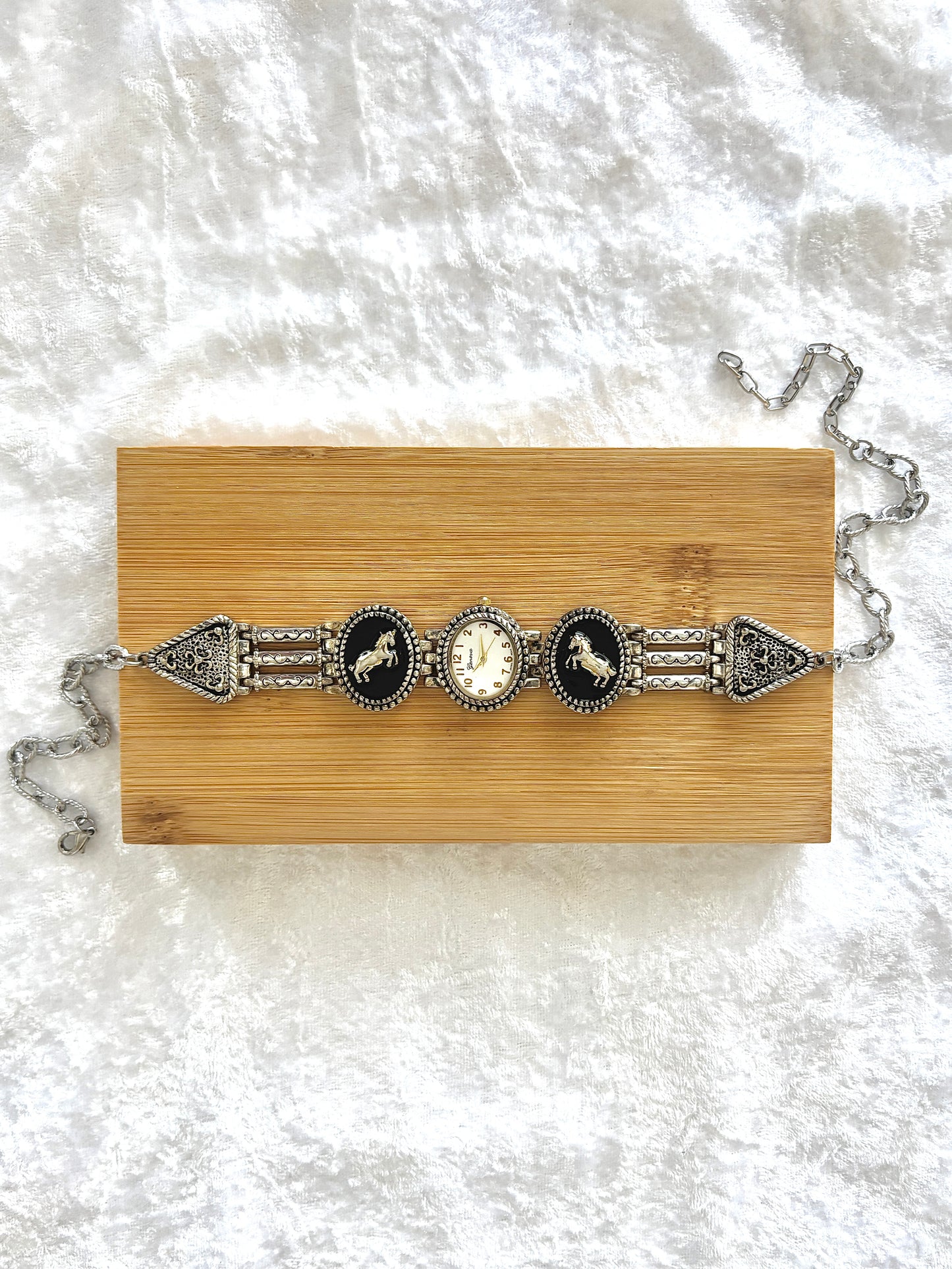 Black Enamel Horse Motif Watch Choker - Geneva