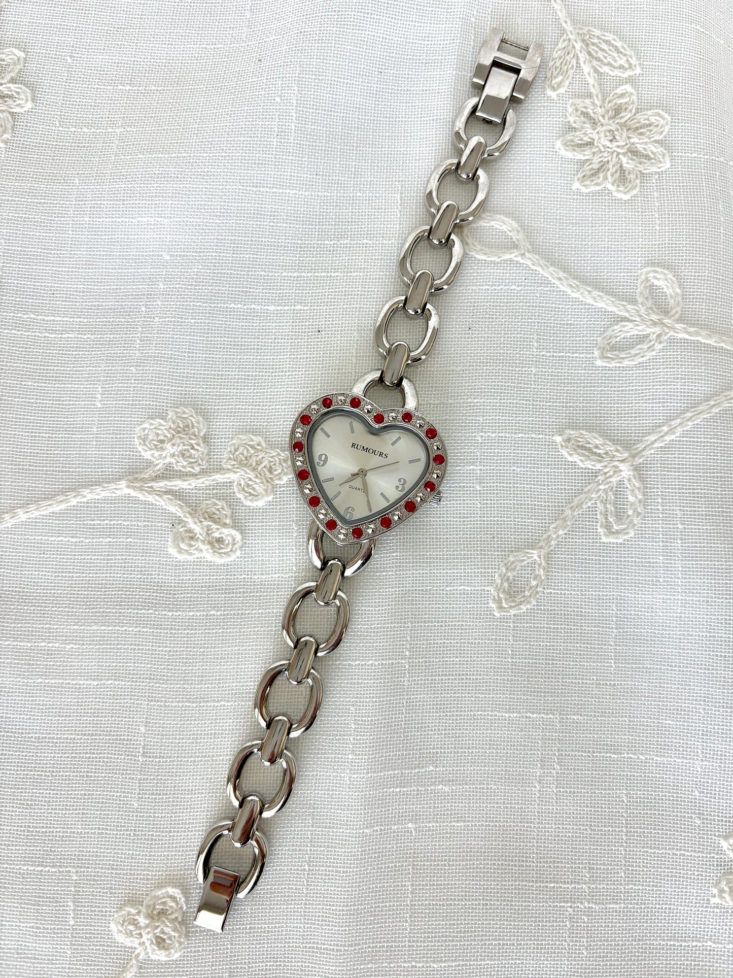 Rumours Heartshaped Rhinestone Bezel Chain Band Quartz Watch