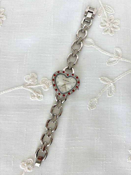 Rumours Heartshaped Rhinestone Bezel Chain Band Quartz Watch