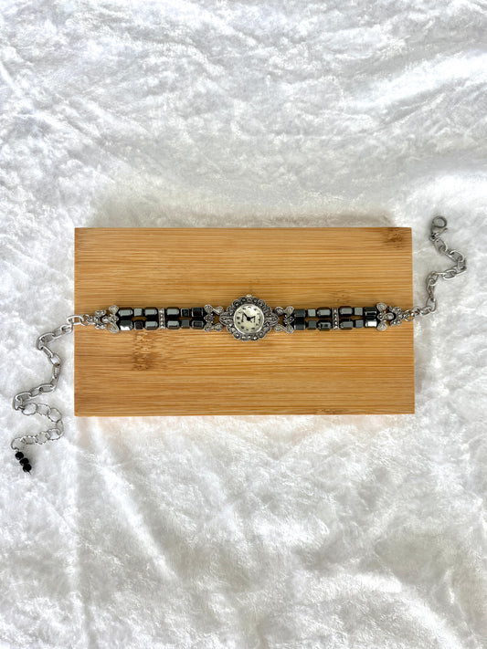 Hematite Beaded Marcasite Watch Choker - Geneva
