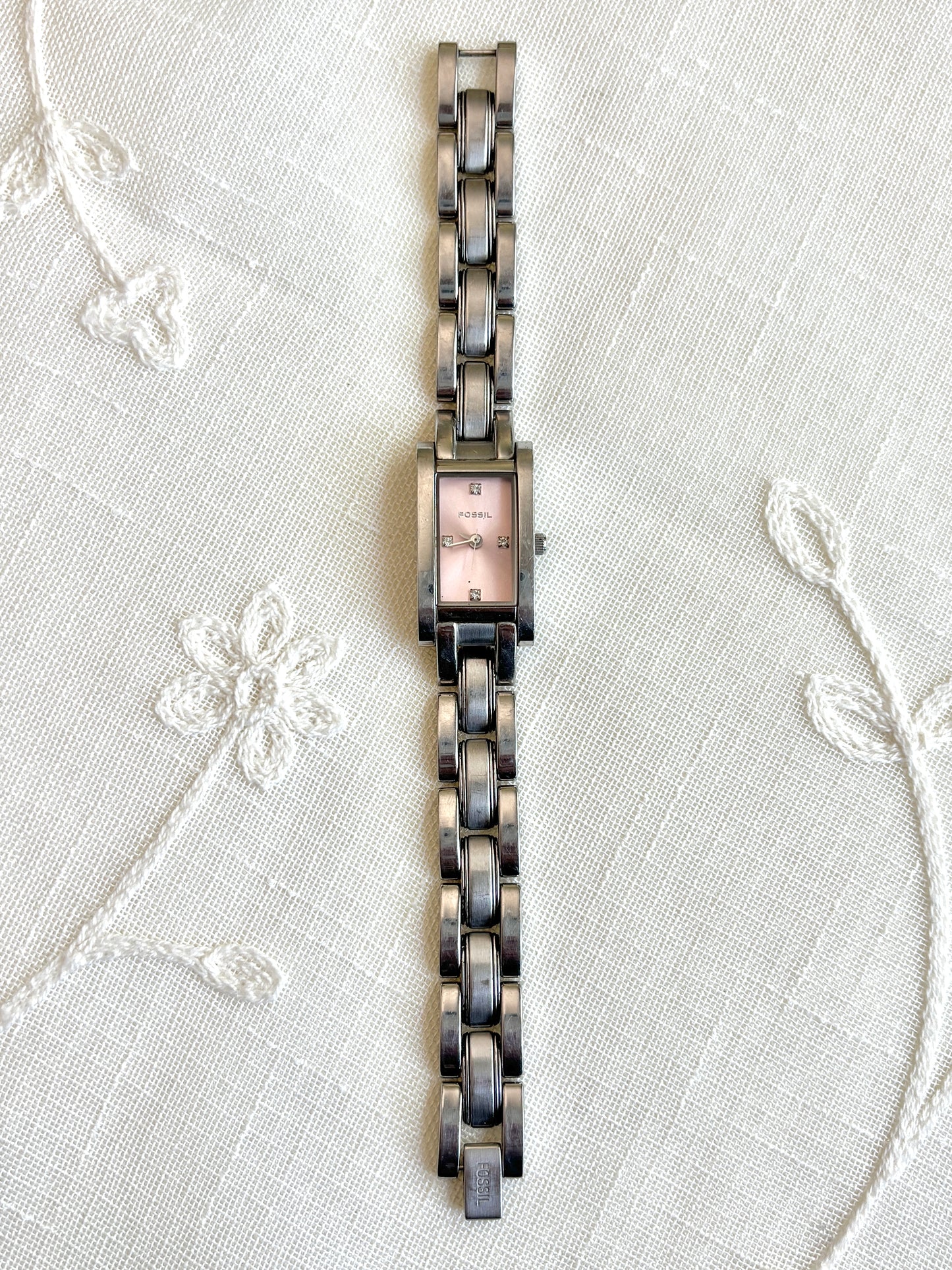 Fossil Rectangular Pink Face Watch