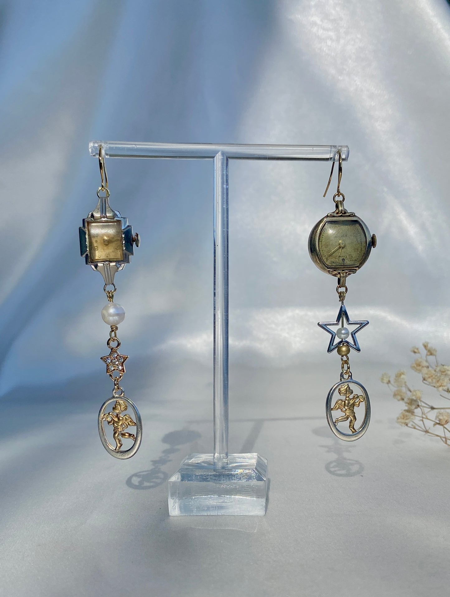 "Watch For Cherubs" Watch Earrings